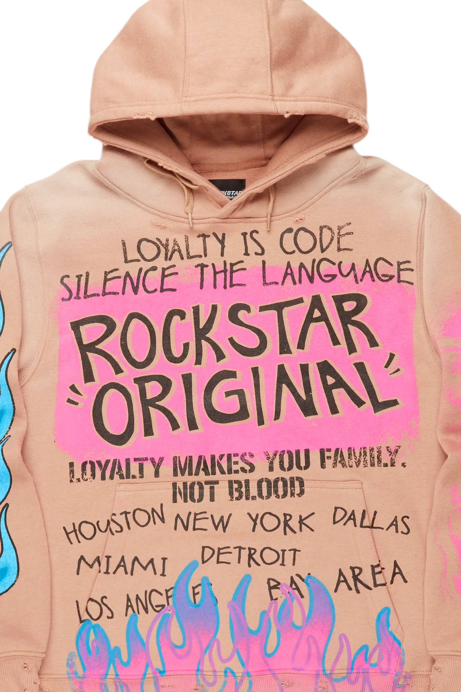 Beno Khaki Distressed Graphic Hoodie