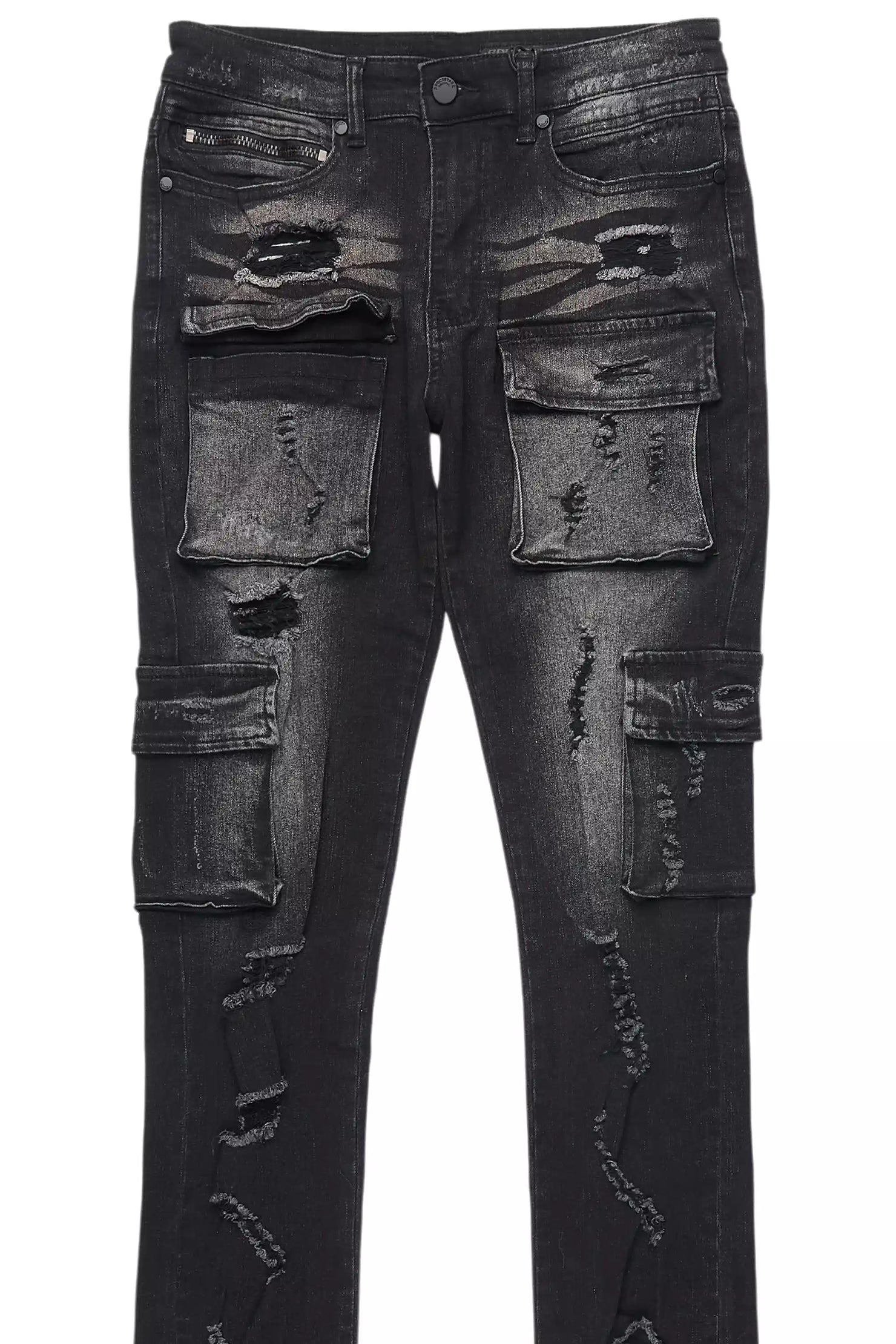 Zaid Dark Grey Stacked Flare Jean