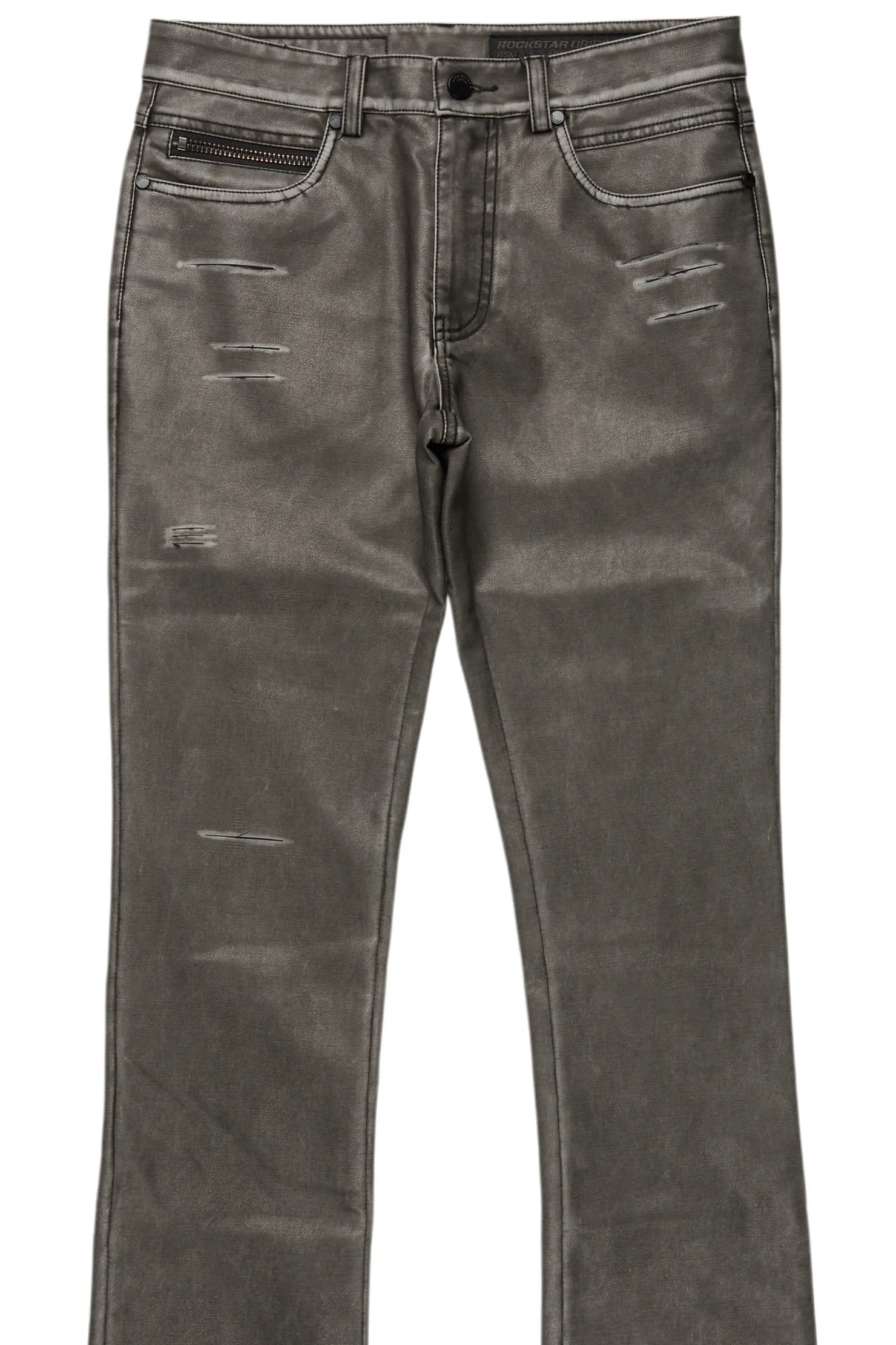 Deco Black Distressed PU Stacked Flare Jean