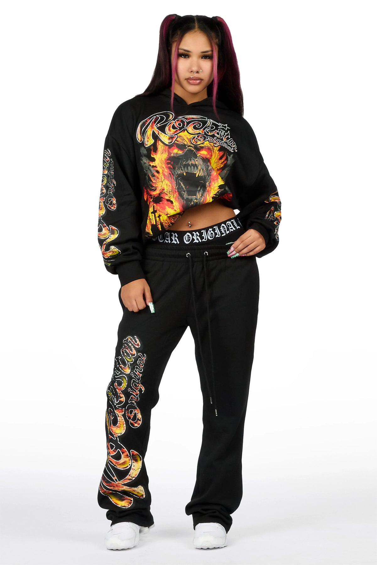 Taliyah Black Graphic Baggy Fit Track Set
