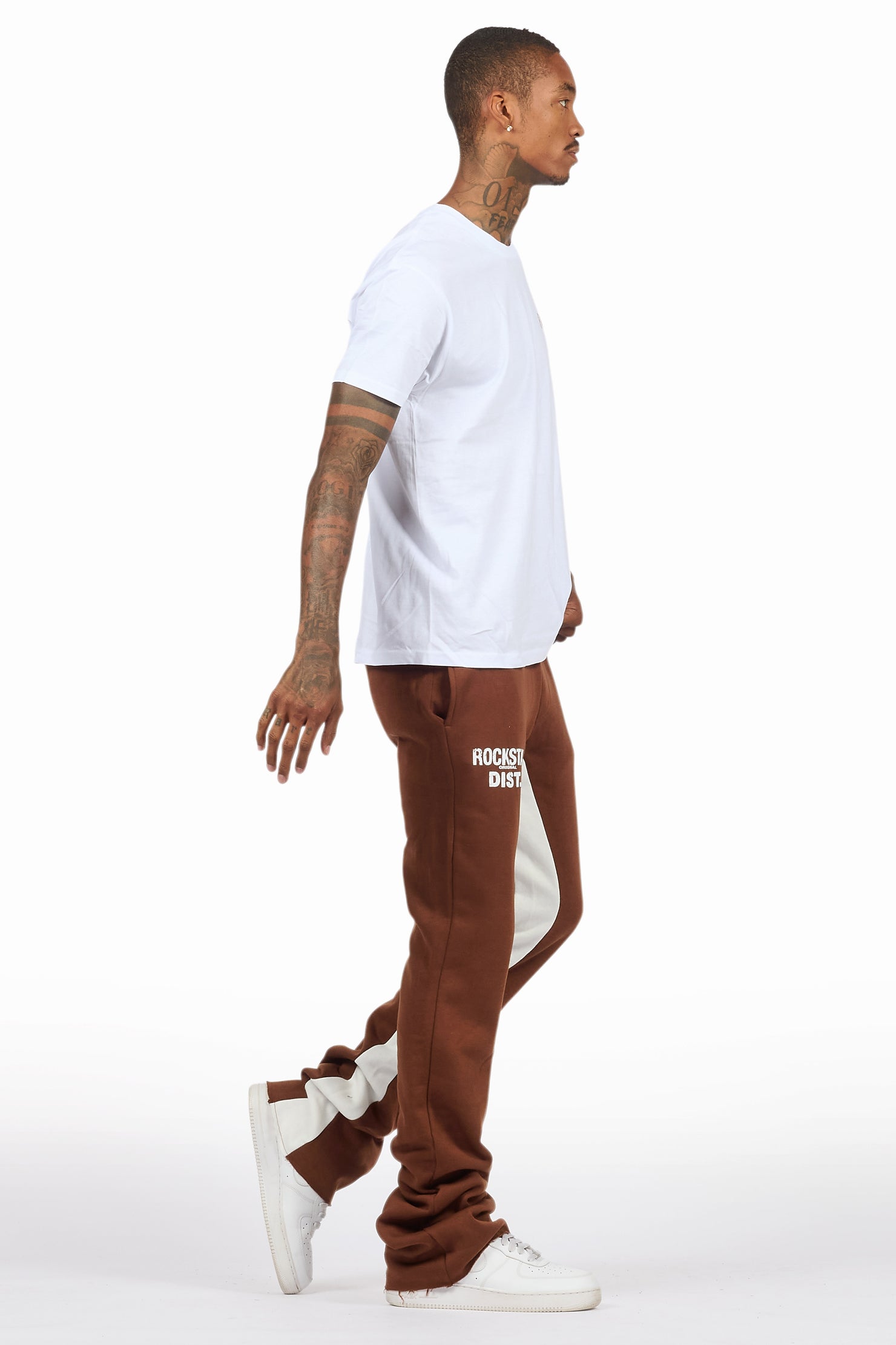 Lake White/Brown T-Shirt/Stacked Baggy Track Pant Set