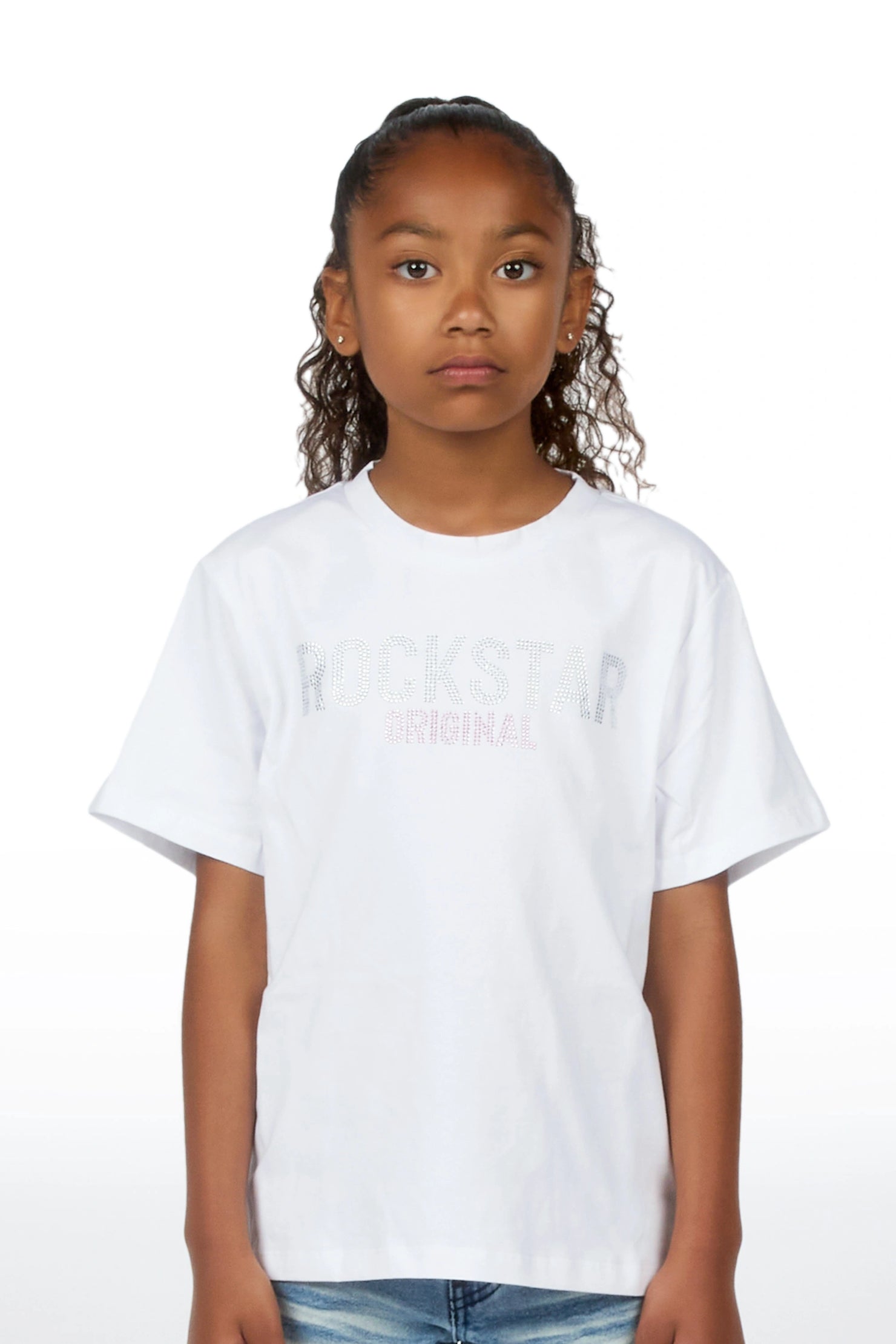 Girls Erikka White Rhinestone Baby Tee