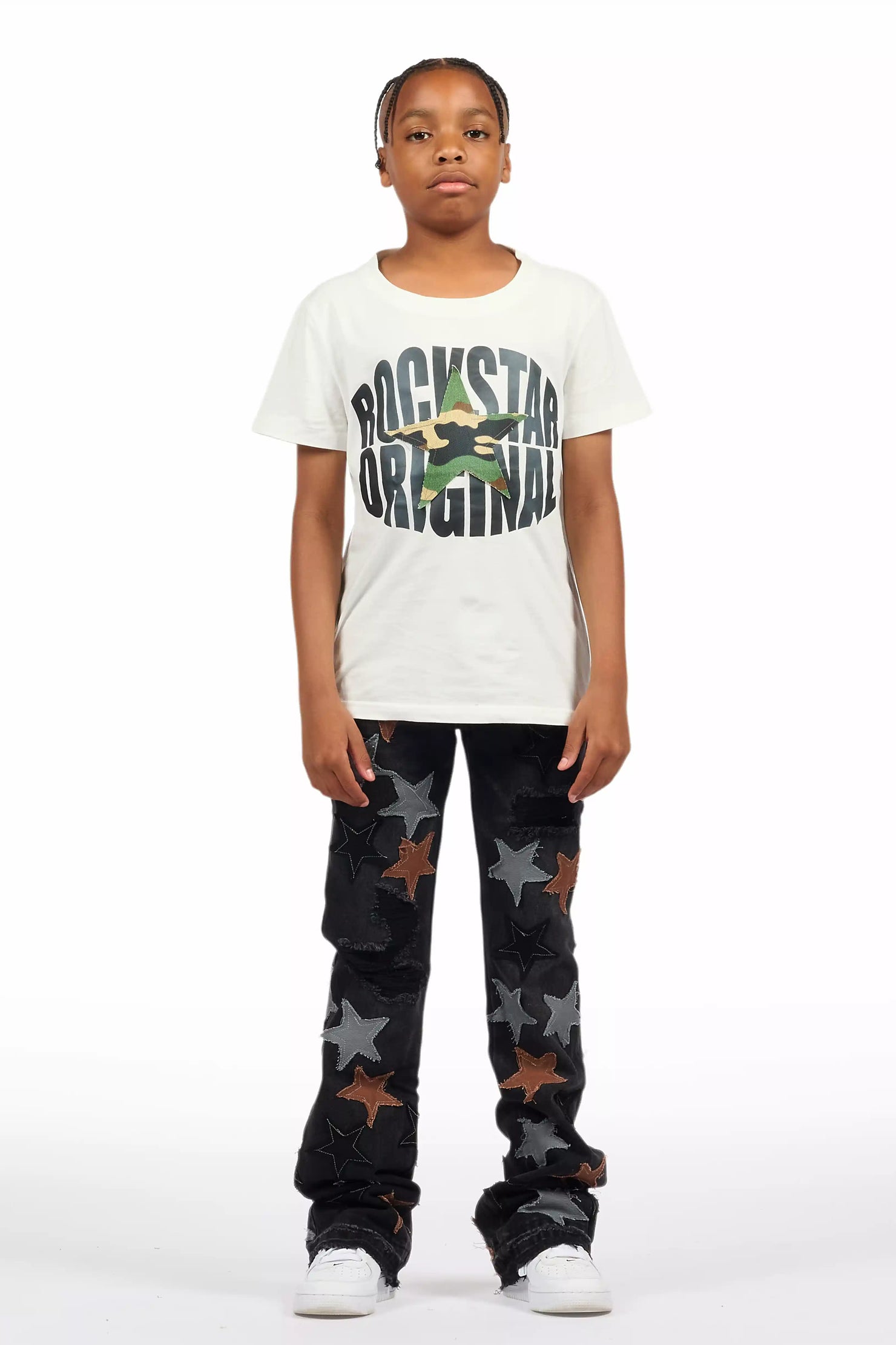 Boys StarLane Black Stacked Flare Jean