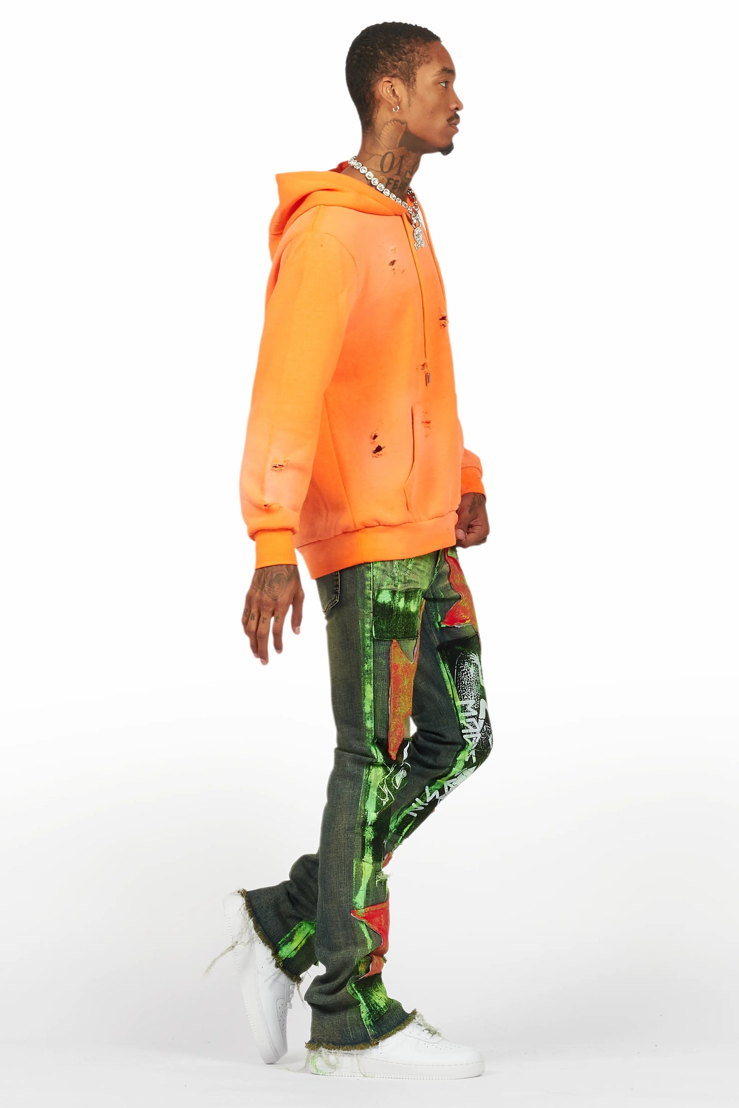 Valko Blue/Green Roller Paint Stacked Flare Jean