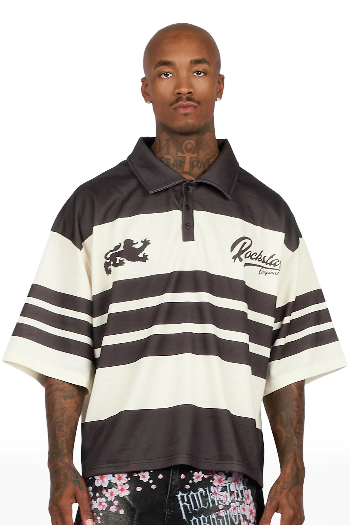 Yazan Black/Cream Crop Boxy Polo Shirt