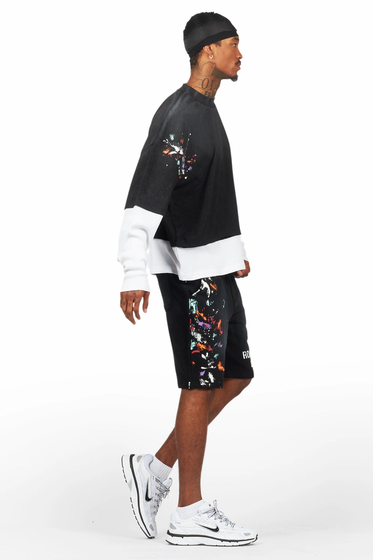 Darien Black Double Layer T-Shirt Short Set