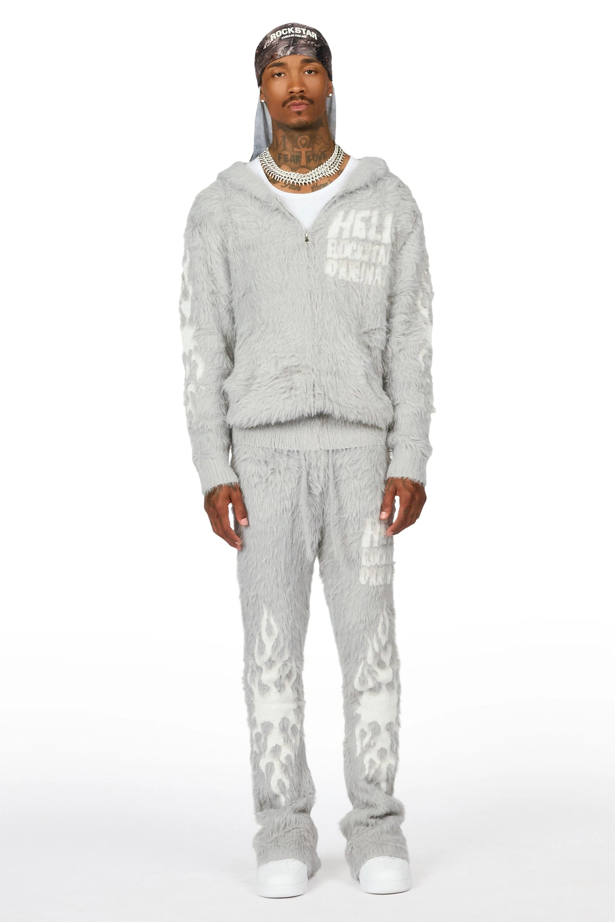 Toshio Grey Stacked Flare Knitted Mohair Track Set
