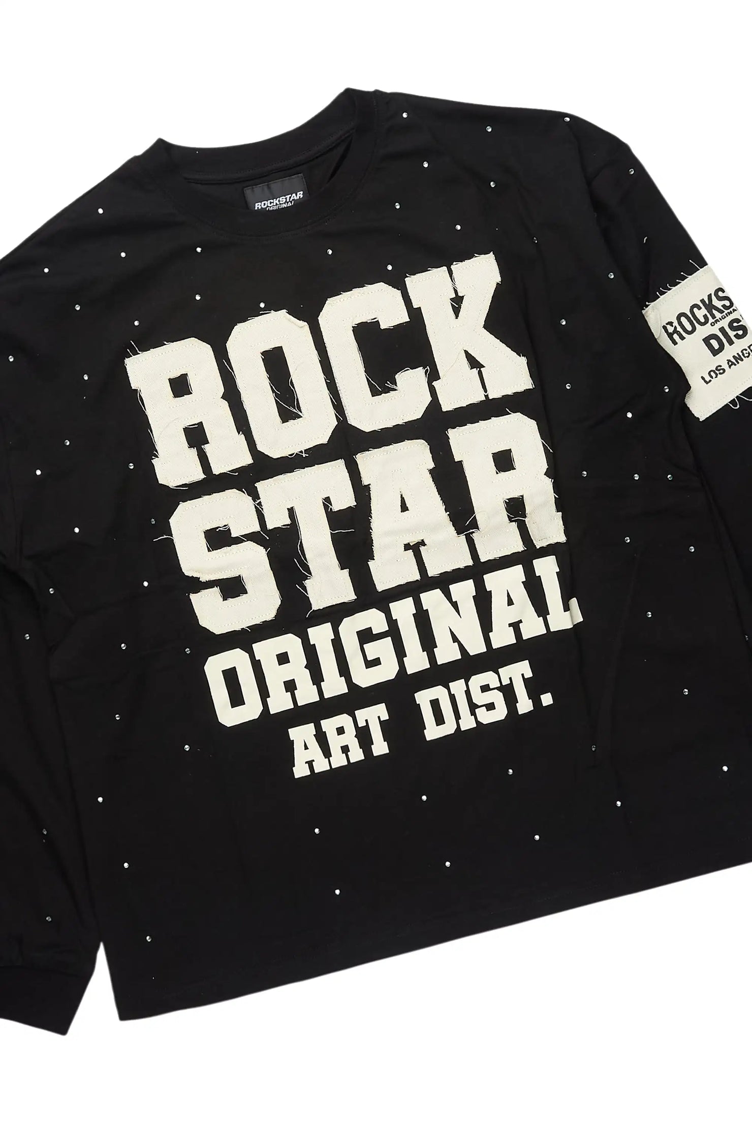 Yulian Black Rhinestone Long Sleeve T-Shirt/Baggy Stacked Track Set