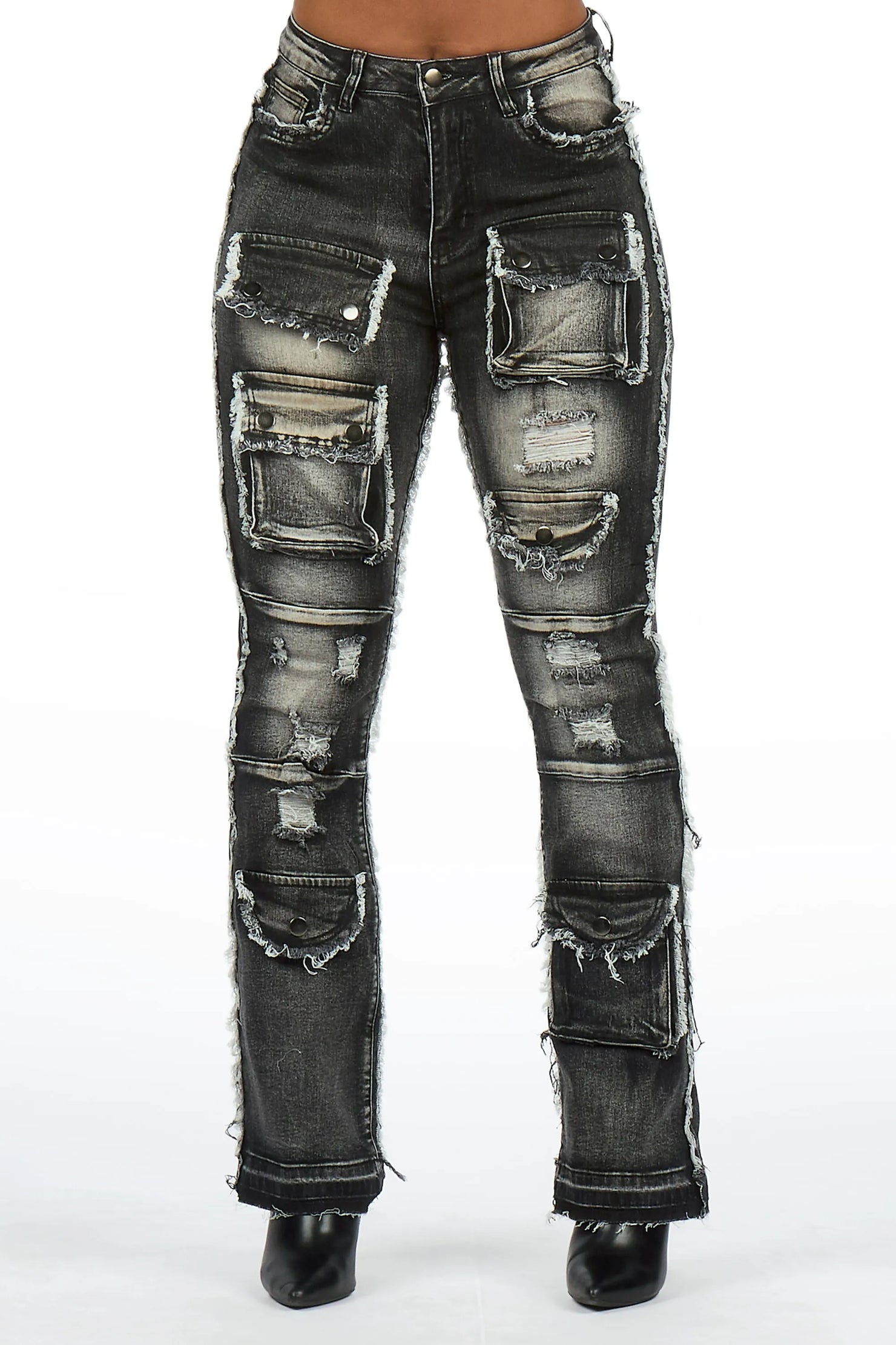 Nyxia Black Cargo Super Stacked Jean