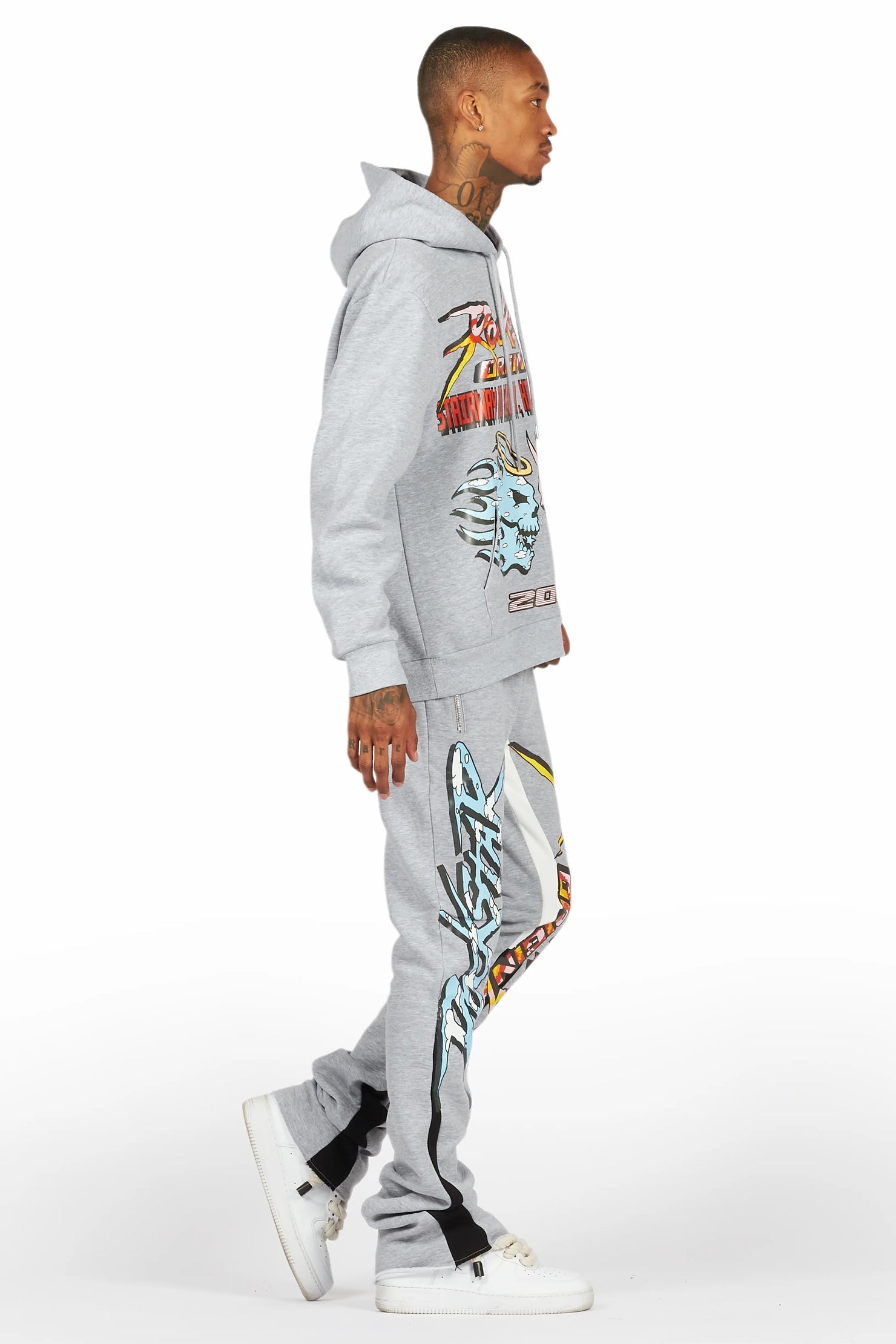 Sky Grey/Black Stacked Flare Pant Set