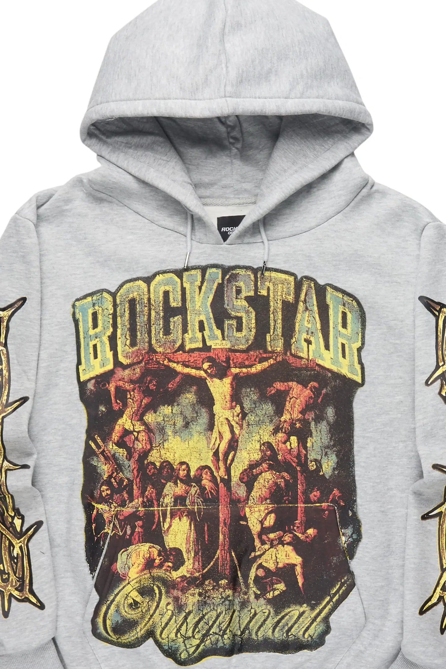 Waller Heather Grey Graphic Distressed Hoodie