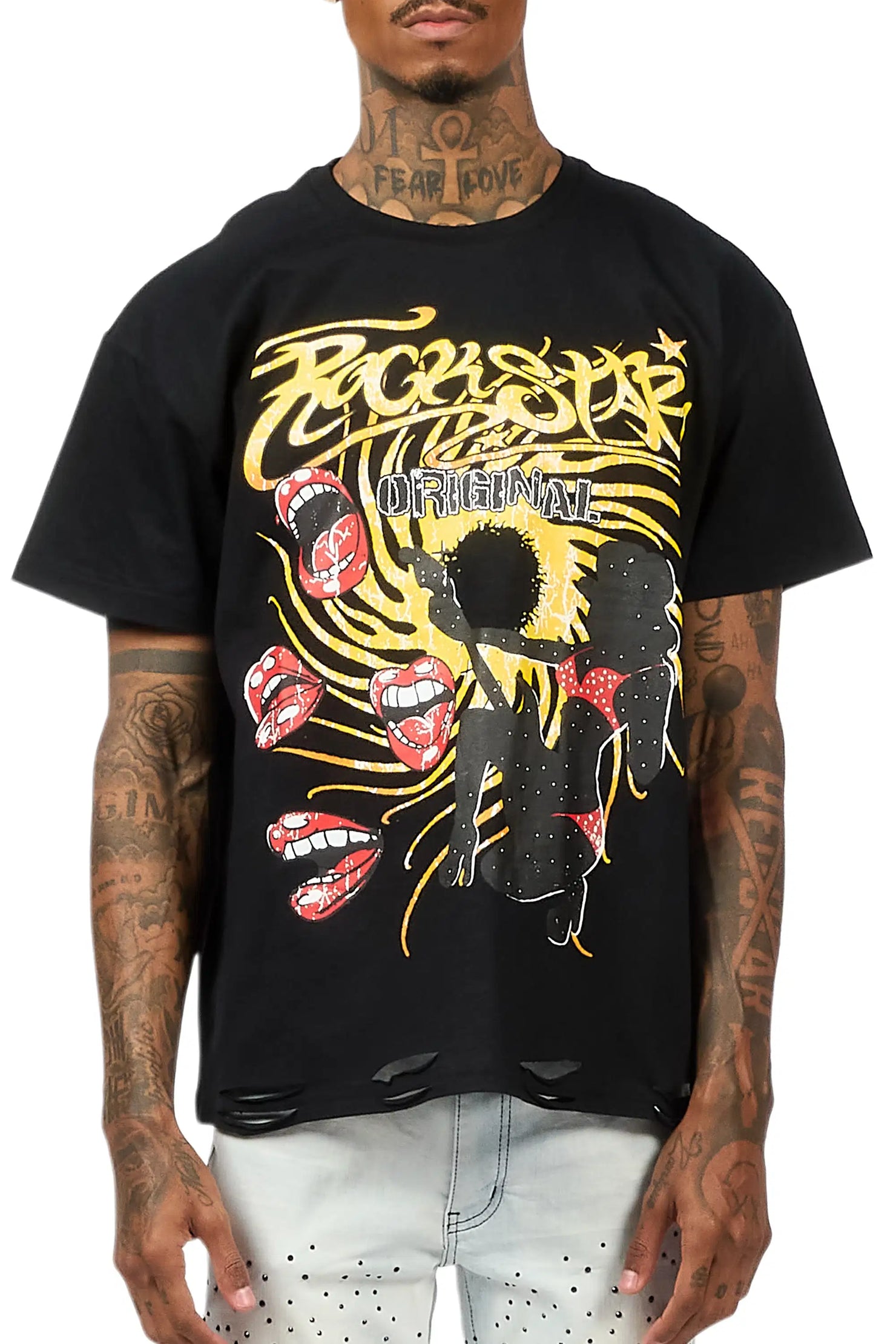 Rock n Roll Black Oversized Graphic T-Shirt