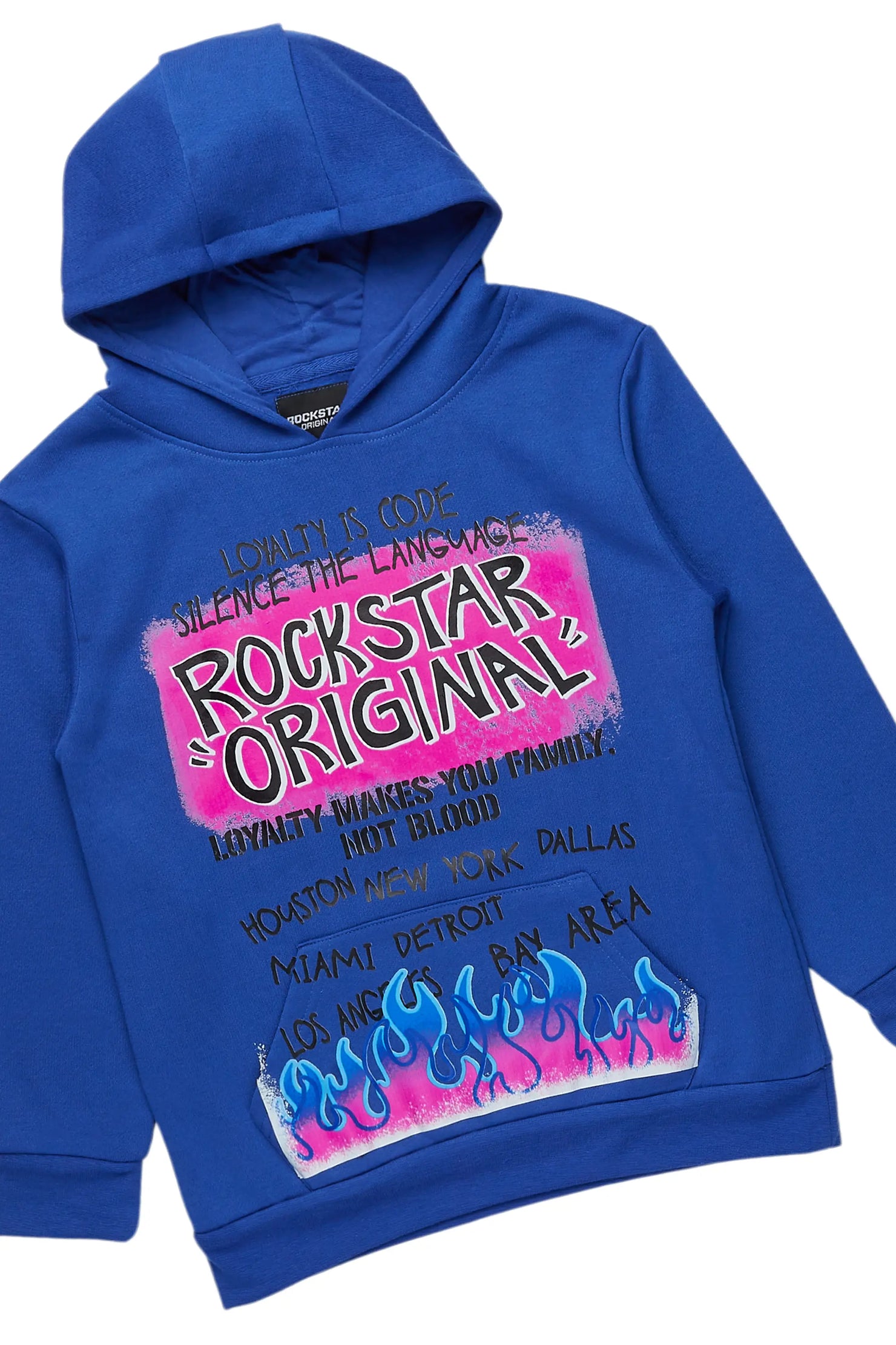 Boys Beno Royal Blue/Pink Hoodie/Stacked Flare Jean Set