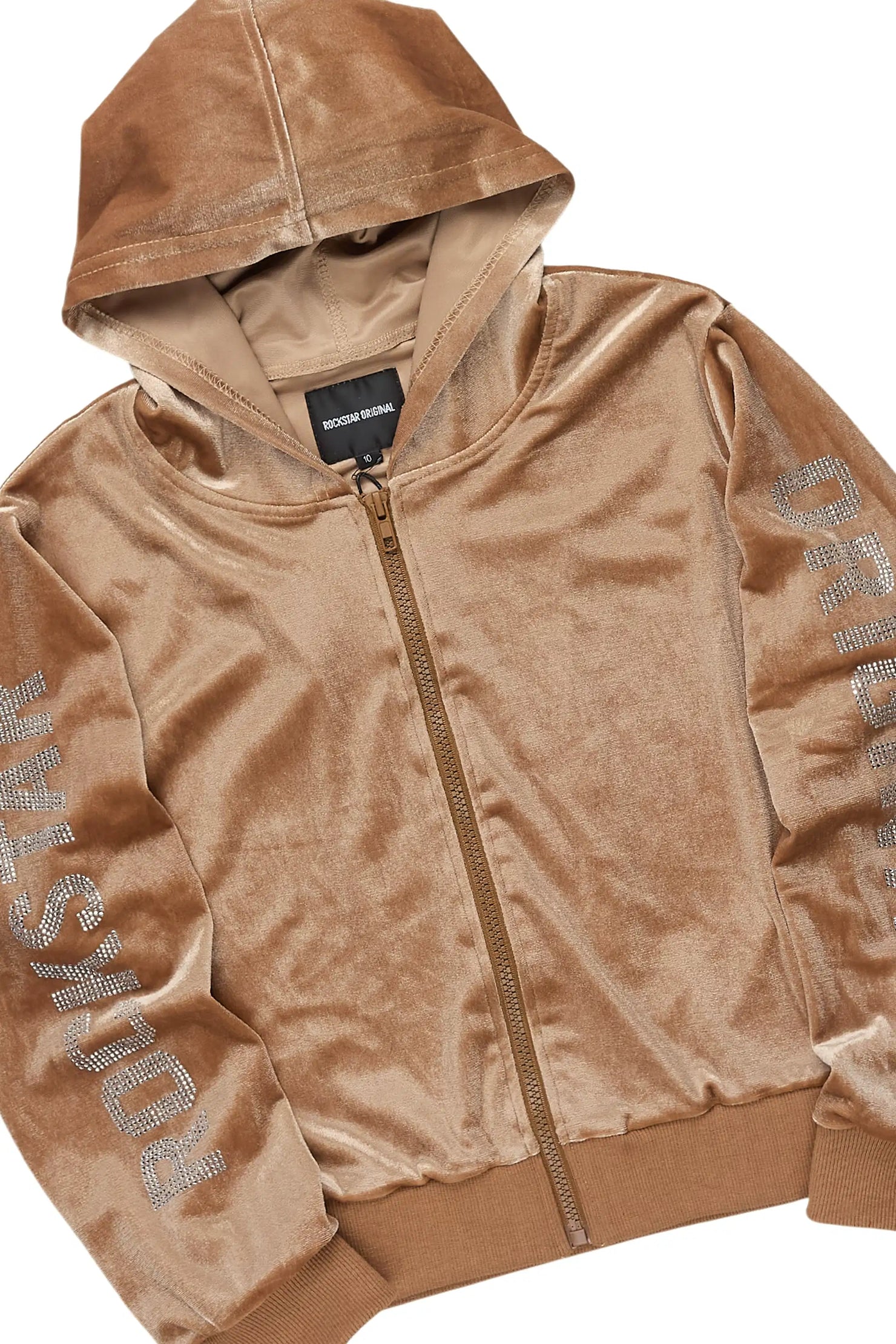 Girls Shakura Camel Stacked Velour Track Set