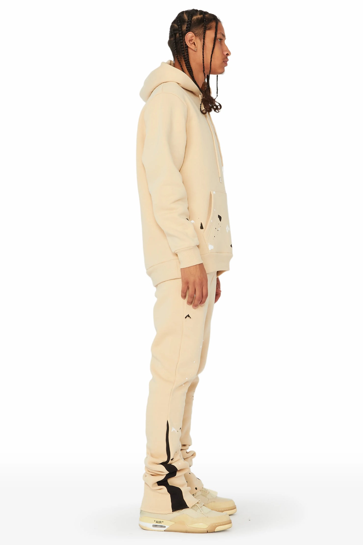 Jaco Beige Hoodie Stacked Flare Pant Track Set