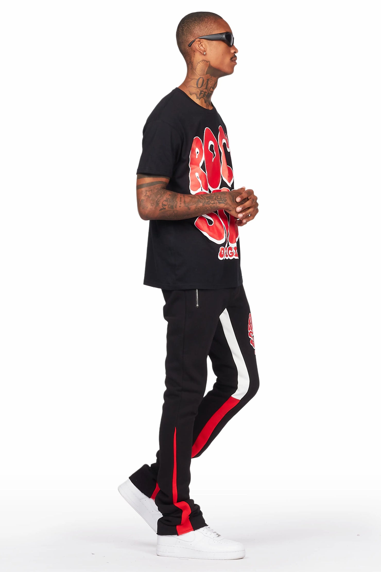 Warblen Black/Red T-Shirt/Stacked Flare Pant Set