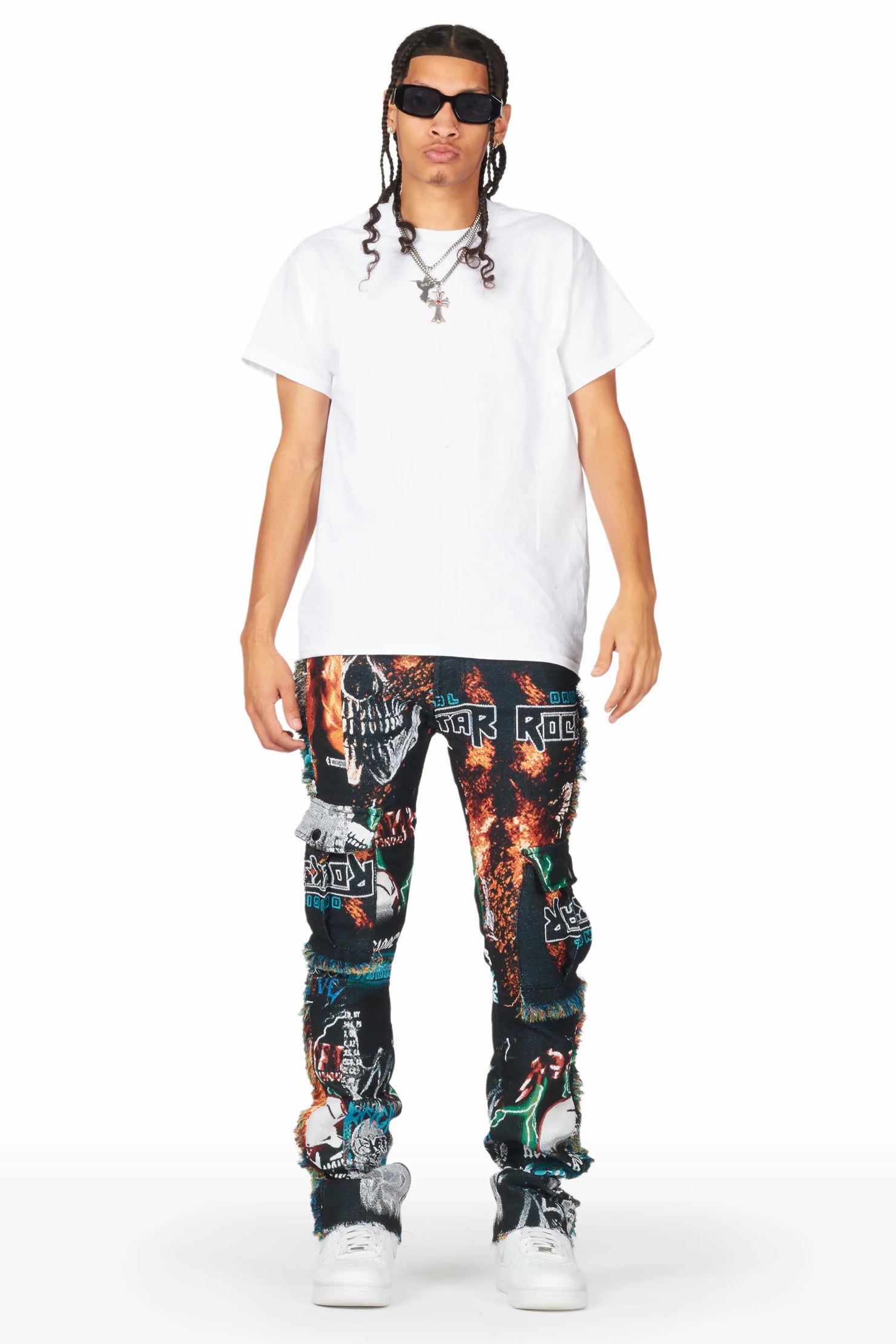 Zarin Black/ Multi Tapestry Stacked Flare Jean