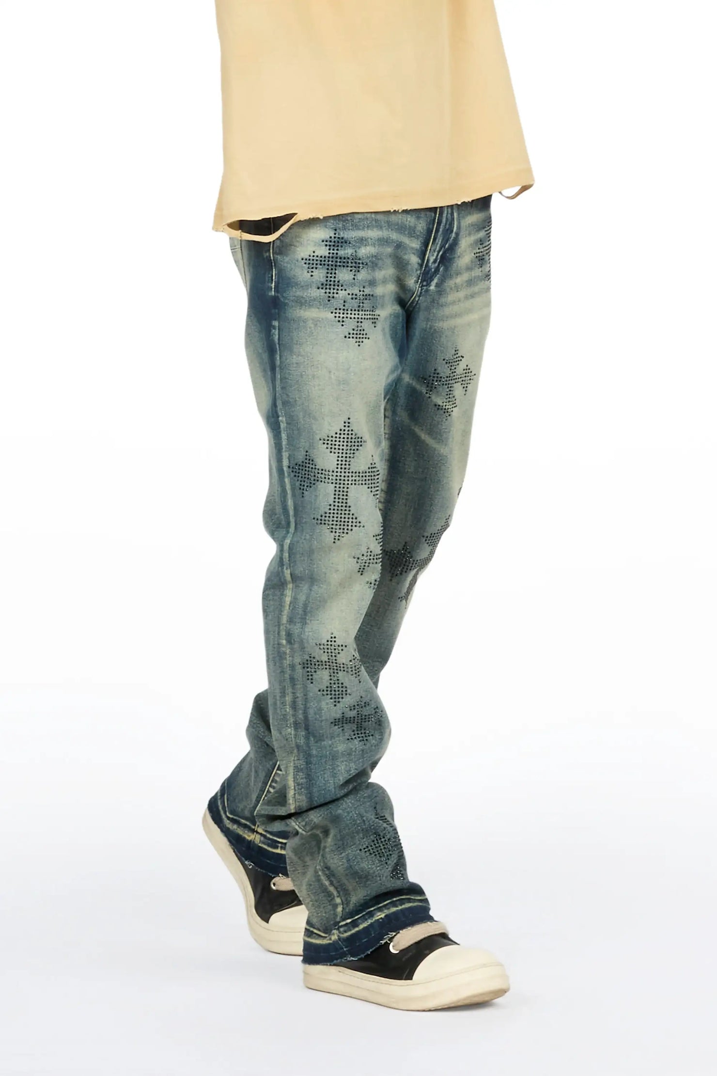 Kamari Dark Blue Rhinestone Stacked Fit Jean