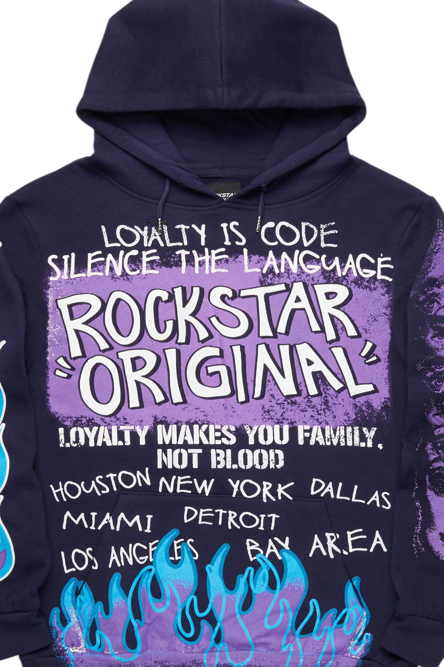 Beno Navy Distressed Graphic Hoodie