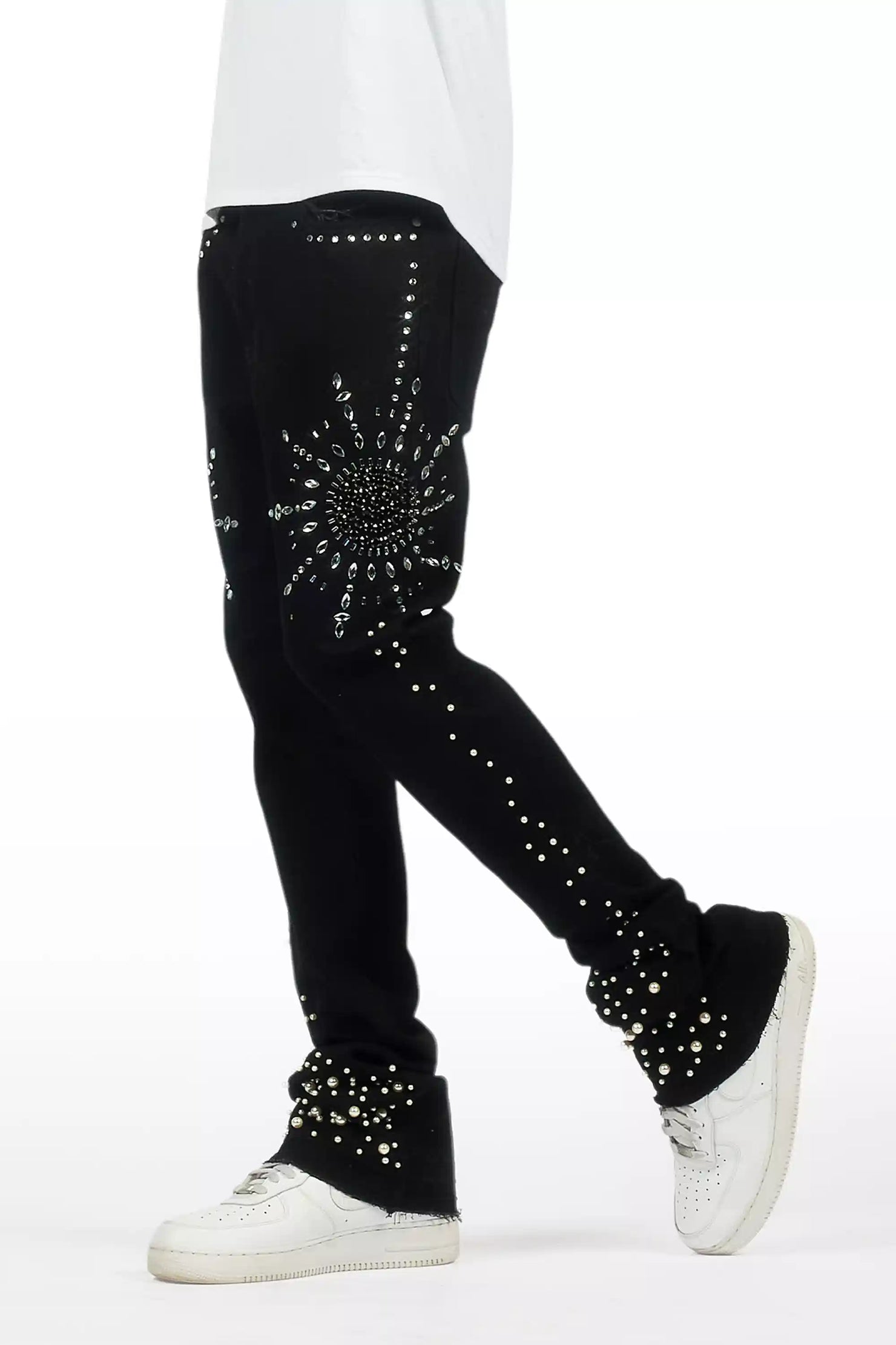 Tryst Jet Black Rhinestone Stacked Flare Jean