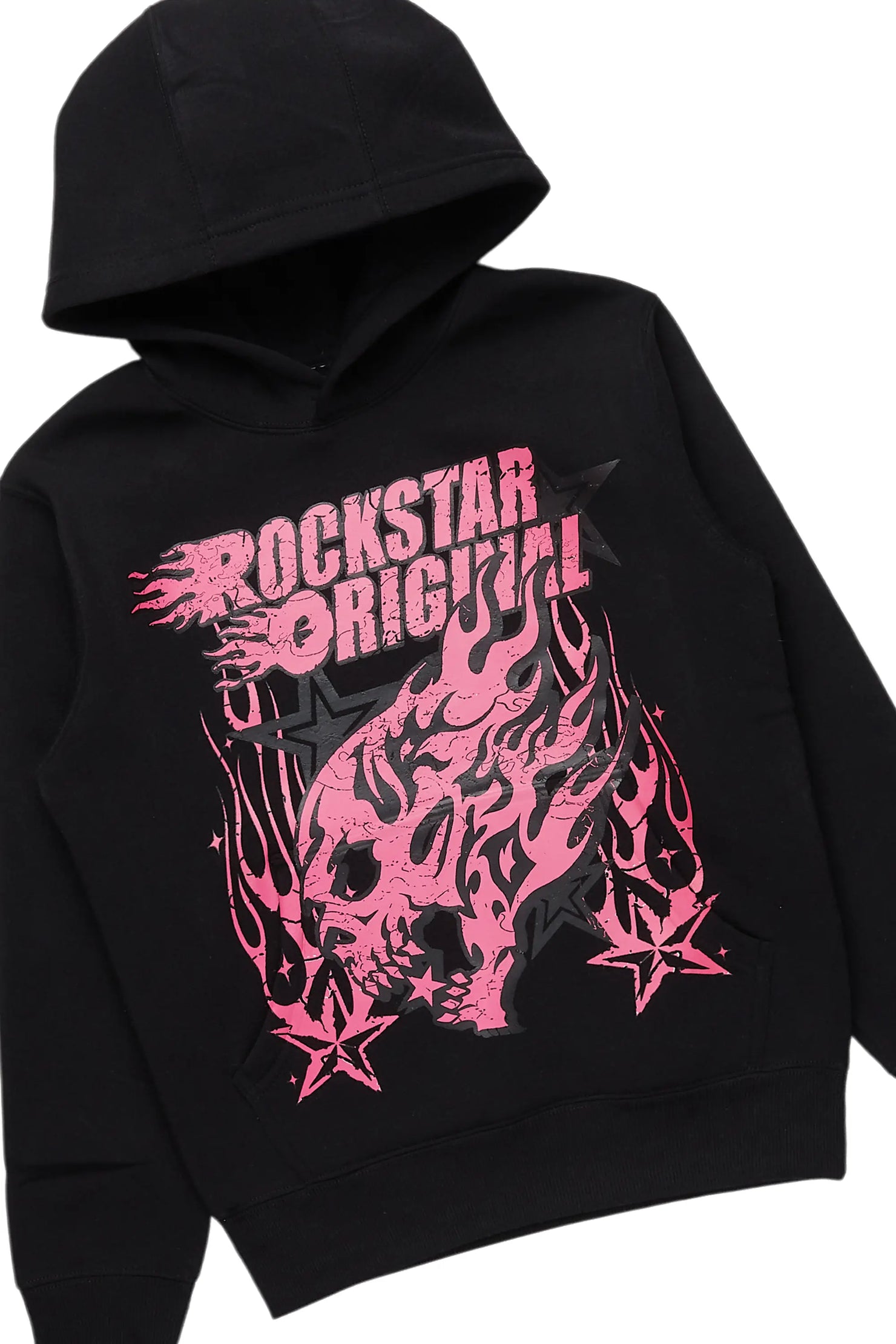 Girls Fire Black/Blue Hoodie/Stacked Flare Jean Set