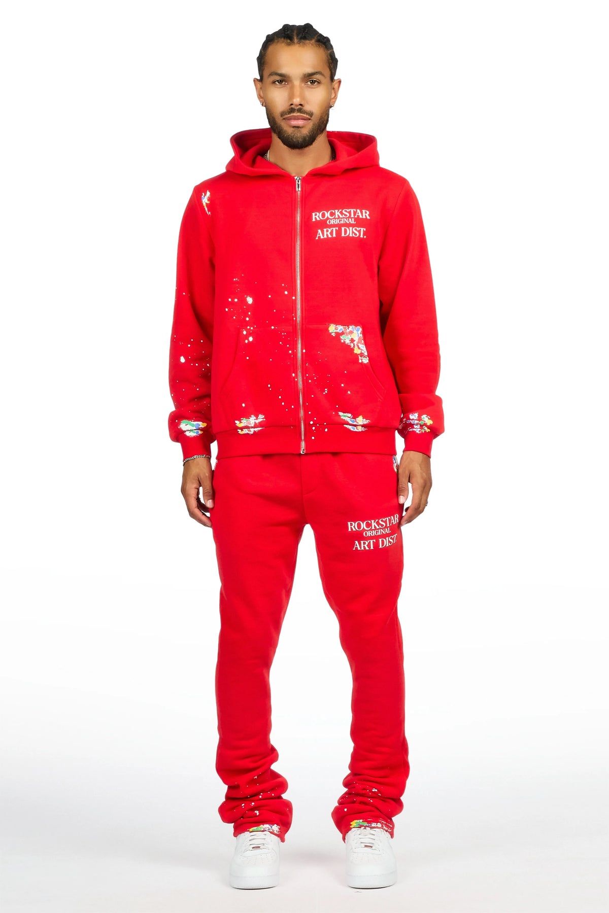 Art Dist Red Zip Up Hoodie/Stacked Track Set