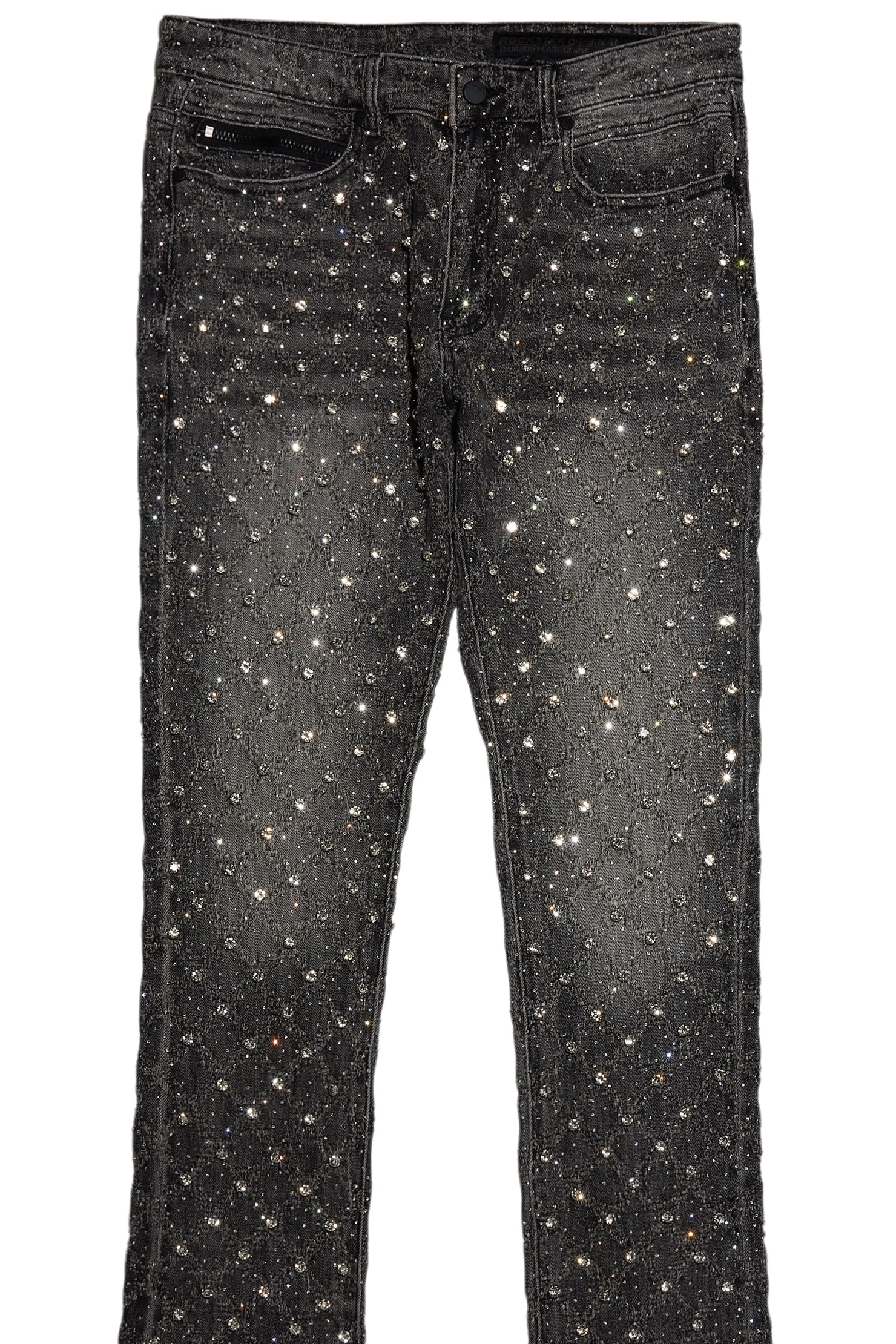 Glit Dark Grey Rhinestone Stacked Flare Jean