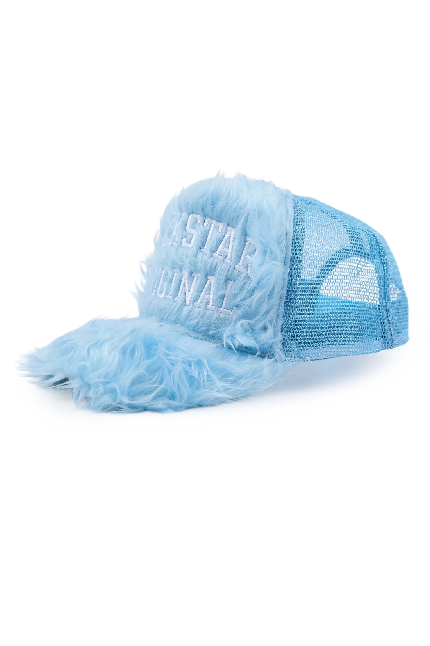 Shaggy Baby Blue Fur Trucker Hat