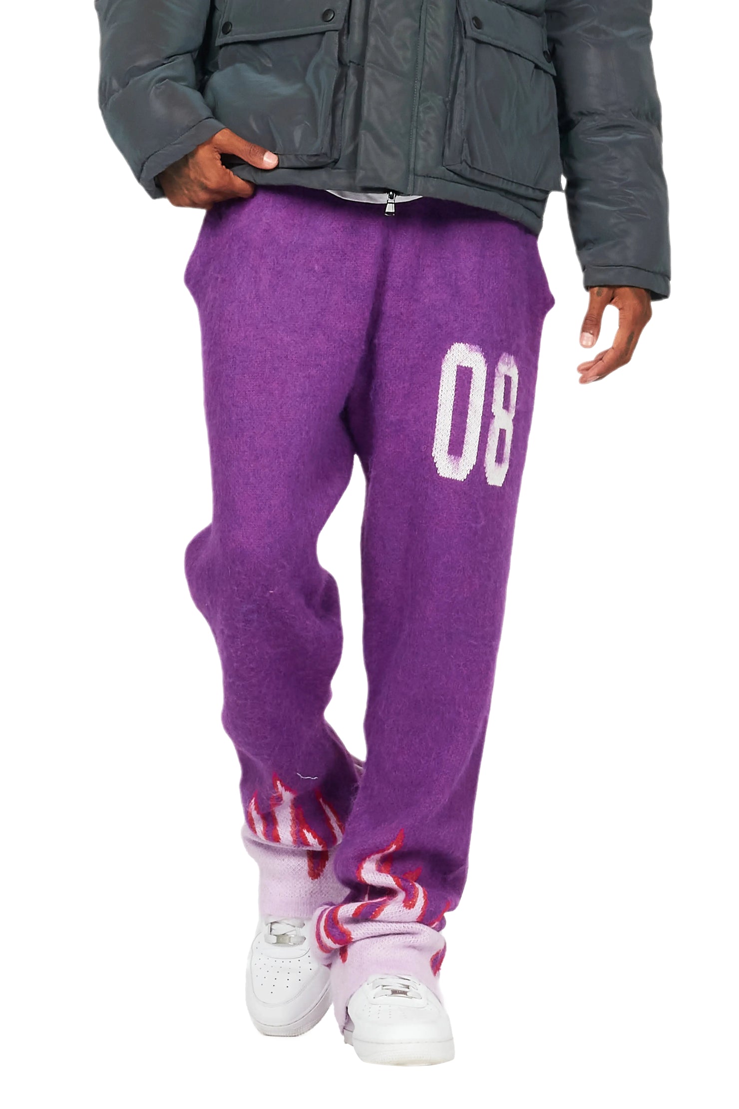Holger Purple/Pink Graphic Stacked Flare Mohair Track Pant