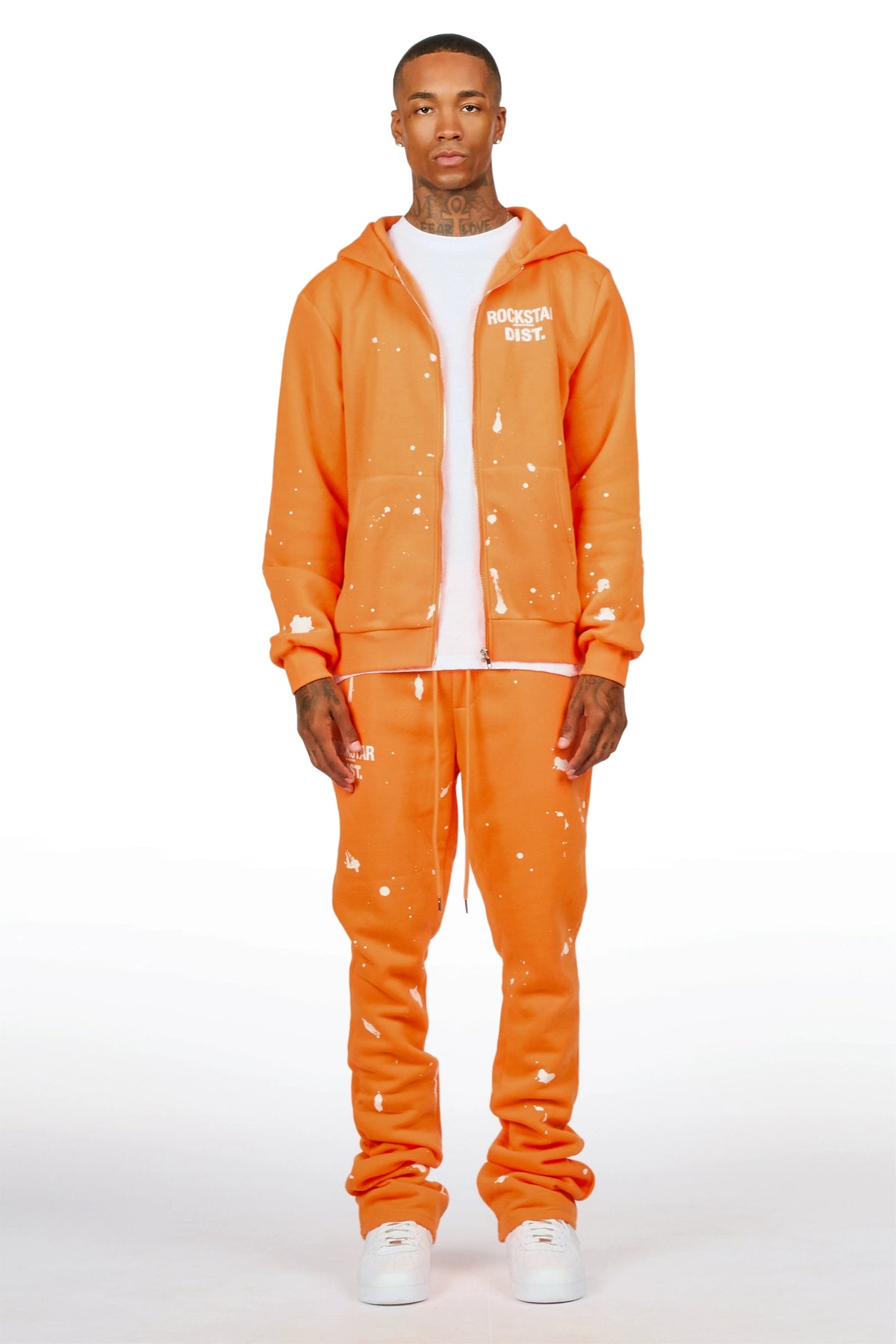 Zip Up Orange Raffer Hoodie/Stacked Track Set