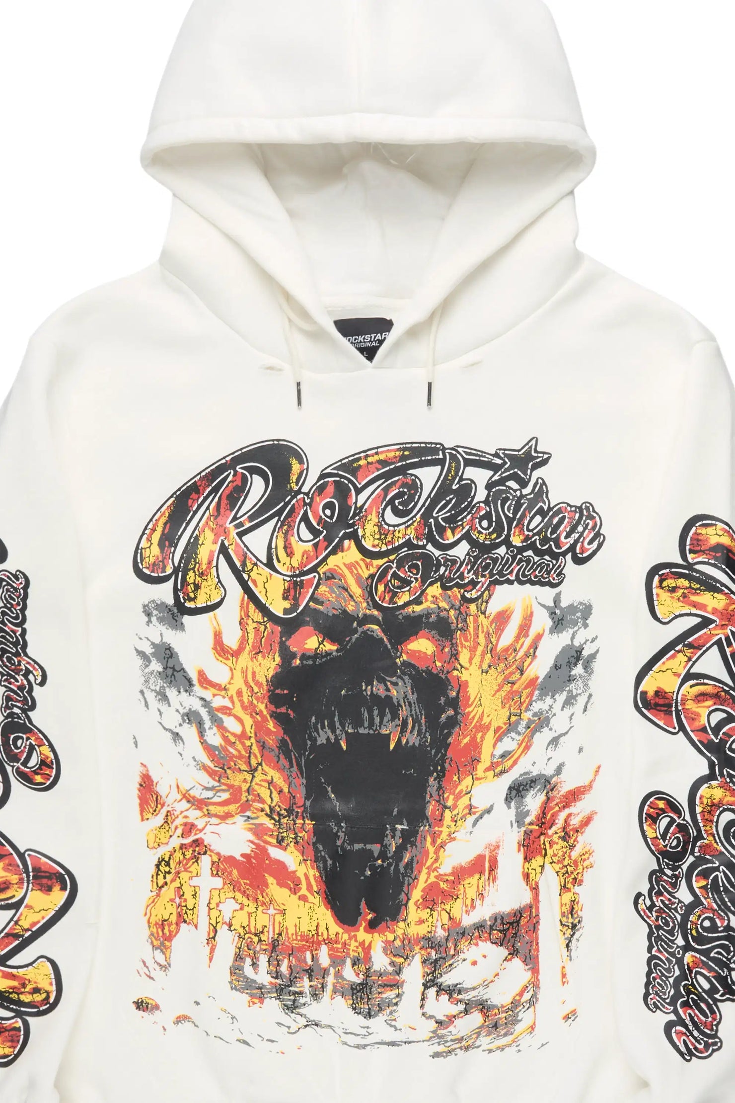 Flamer White Distressed Graphic Relaxed Hoodie