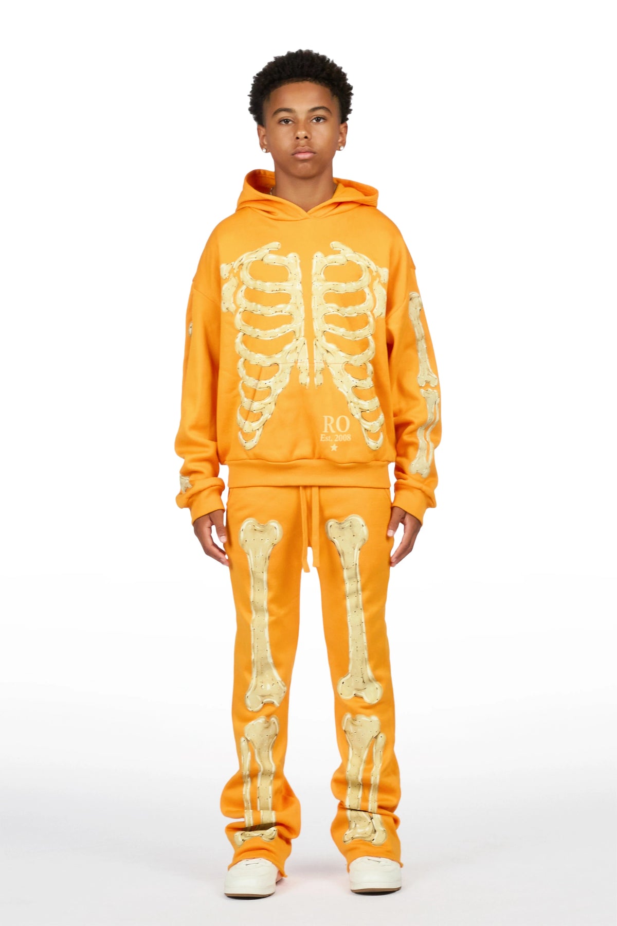 Boys Vermis Orange/Cream Stacked Hoodie Track Set