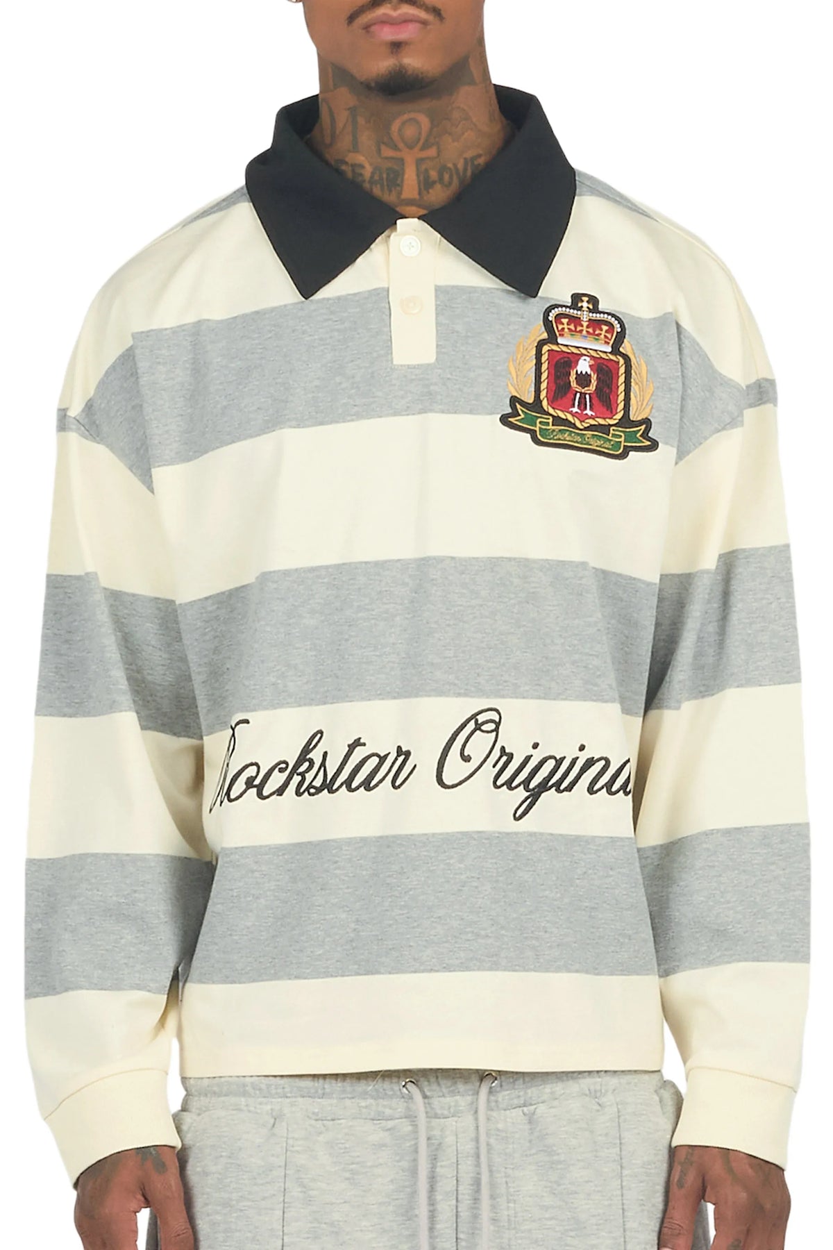 Flynn White/Grey Long Sleeve Polo Shirt