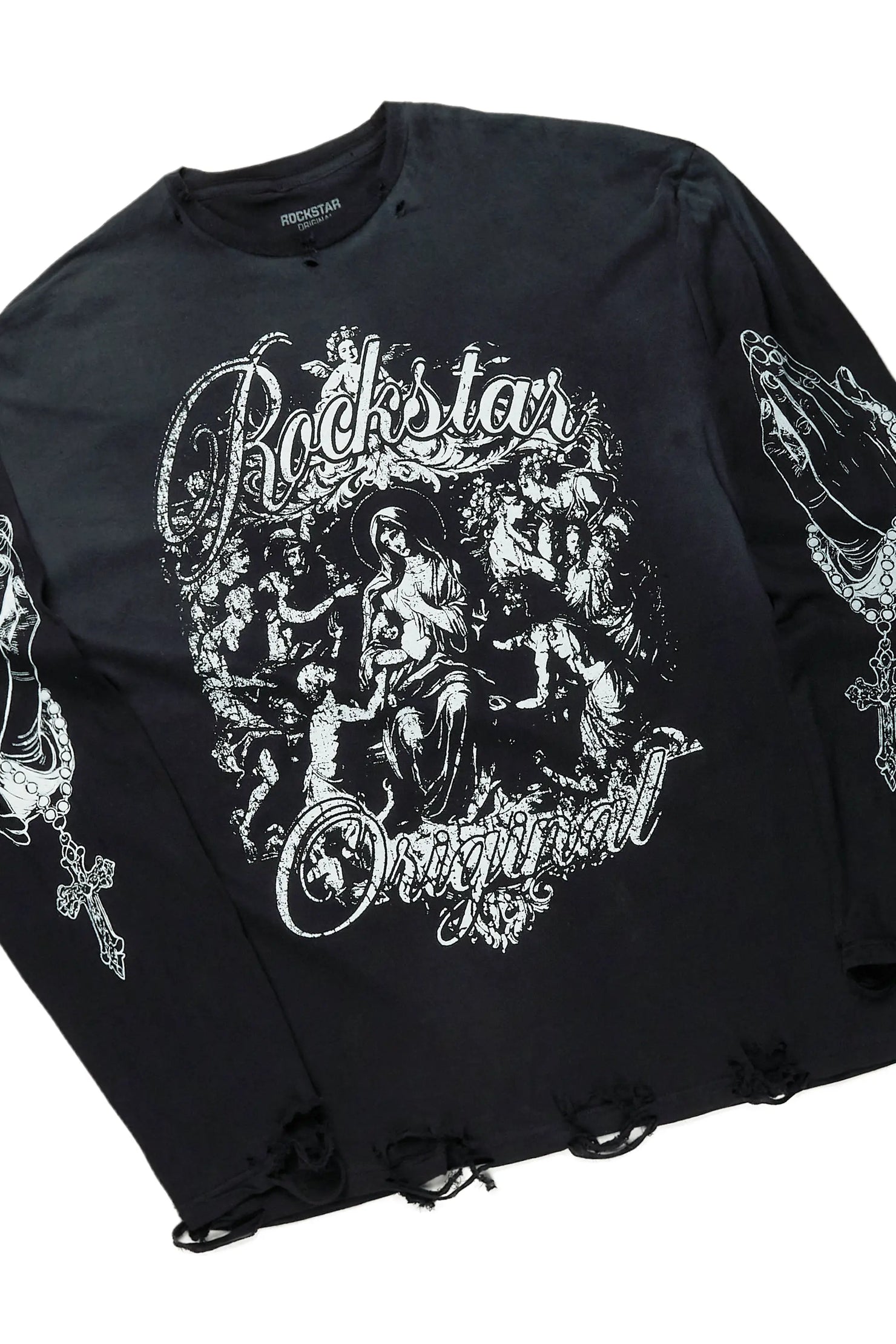 Vamp Black Long Sleeve T-Shirt & Zaid Stacked Flare Jean Bundle