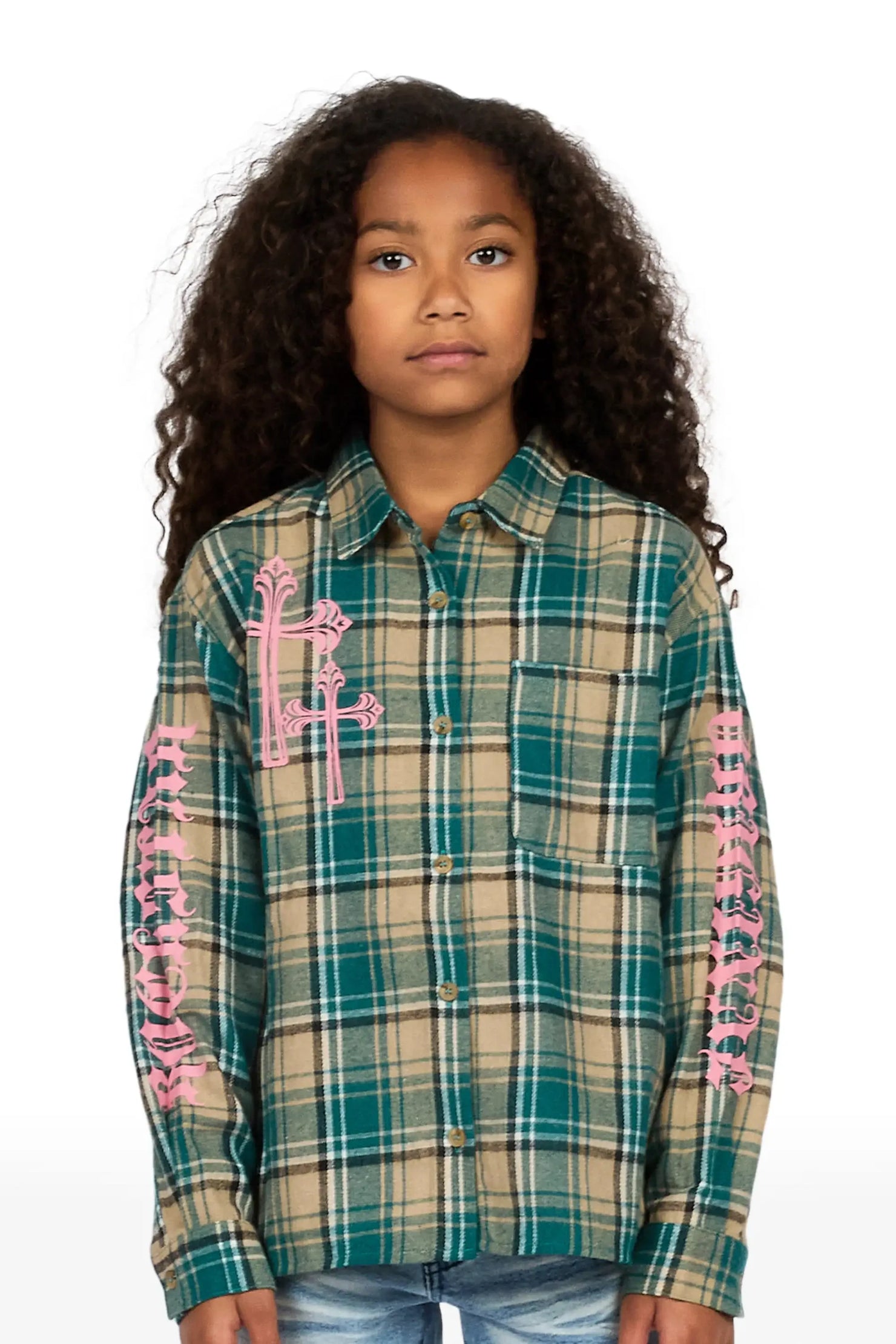 Girls Helder Green Flannel Shirt