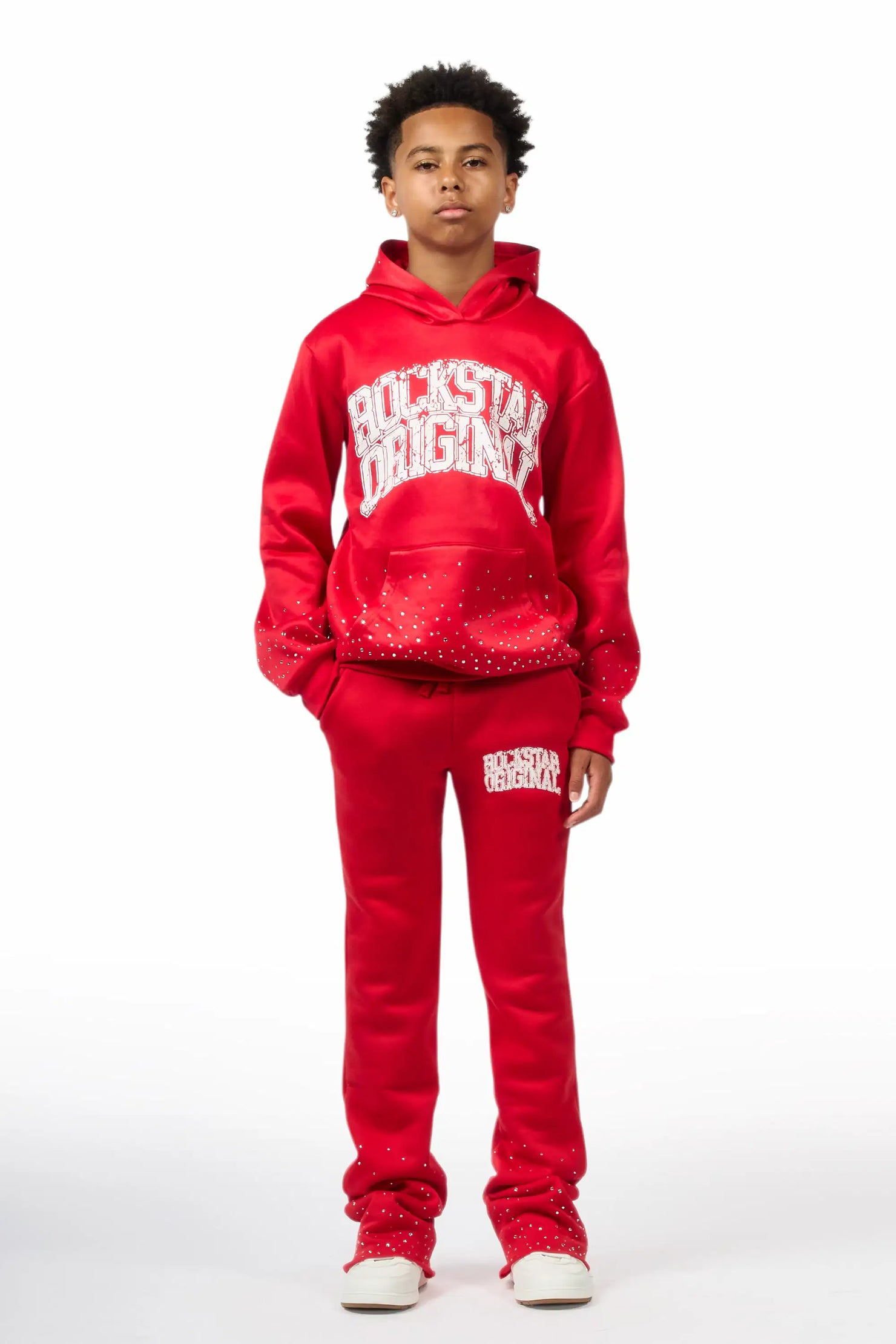 Boys Dontrello 2.0 Red Rhinestone Stacked Track Set