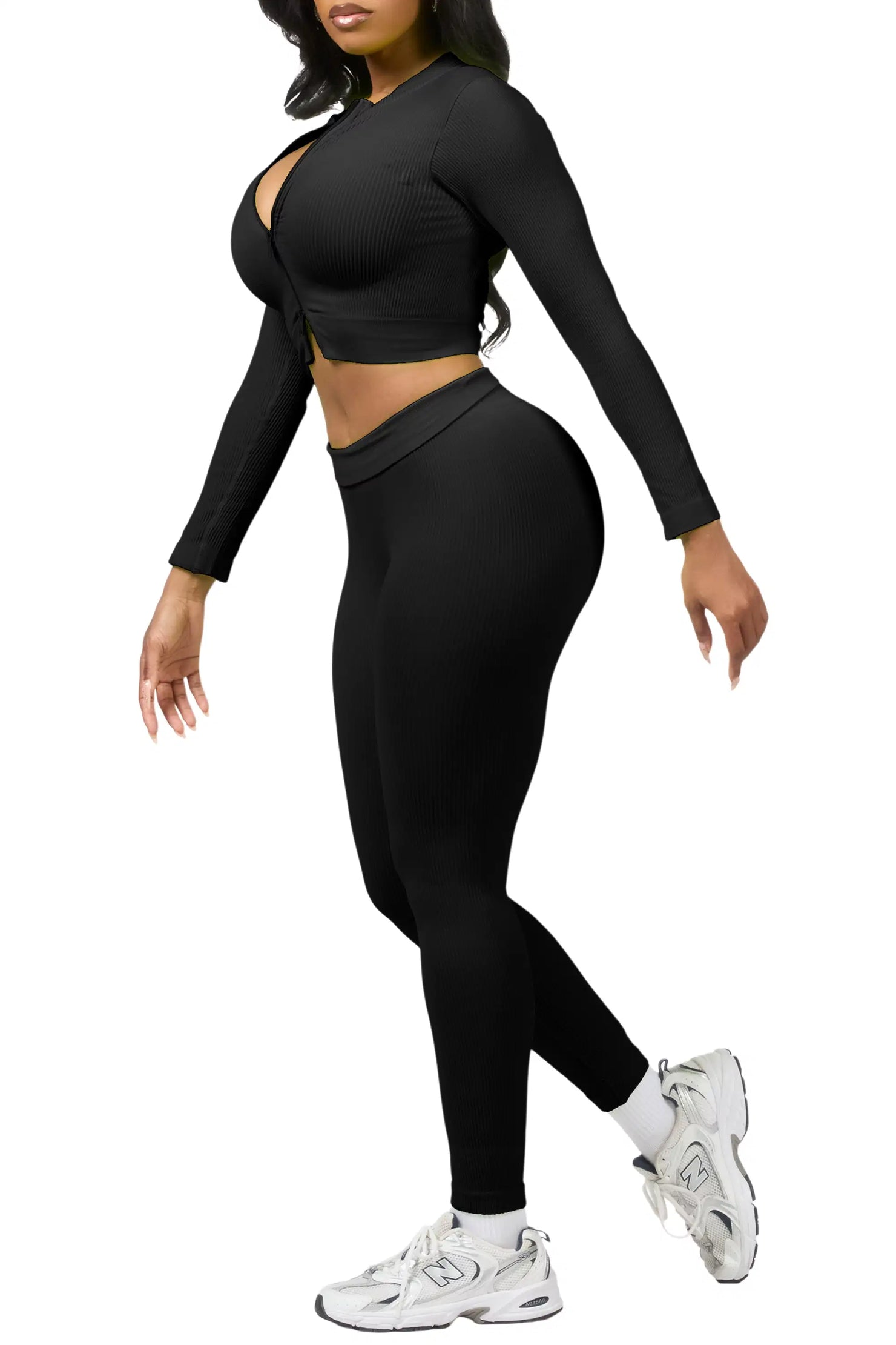 Sacorya Black Zip Up Active Legging Set
