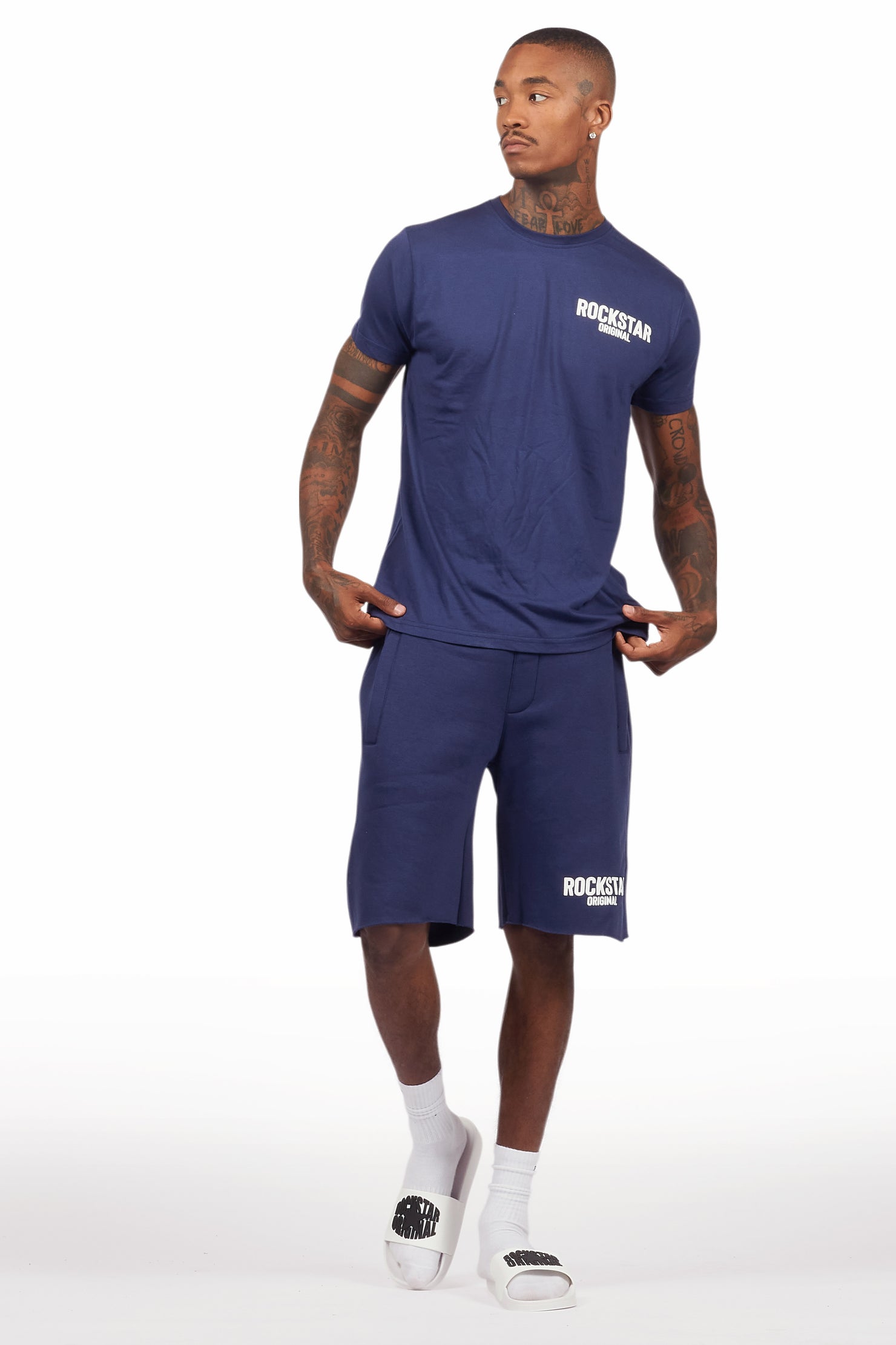 Sana Navy T-Shirt/Raw Edge Short Set