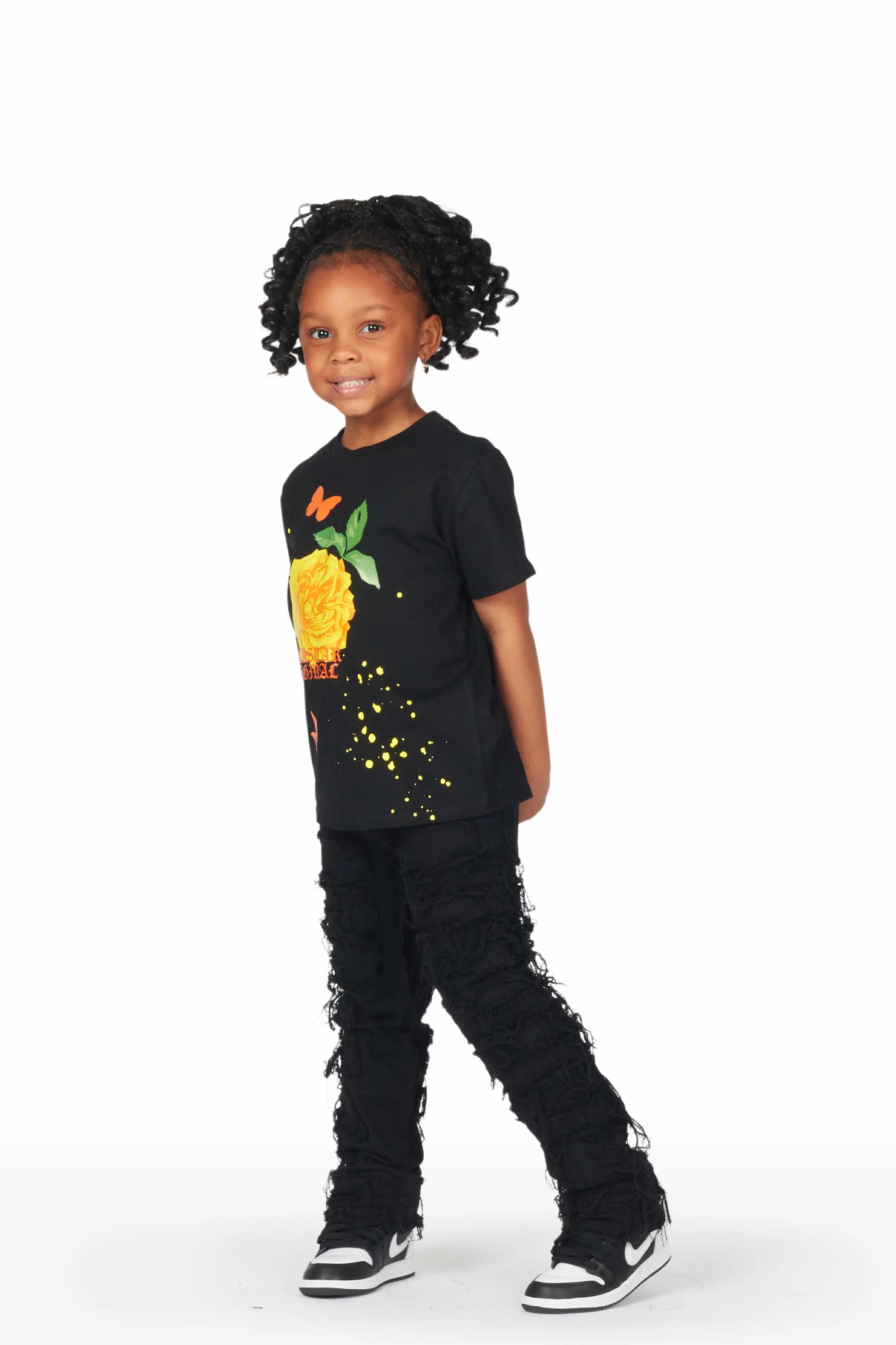 Girls Wanda Black Stacked Flare Jean