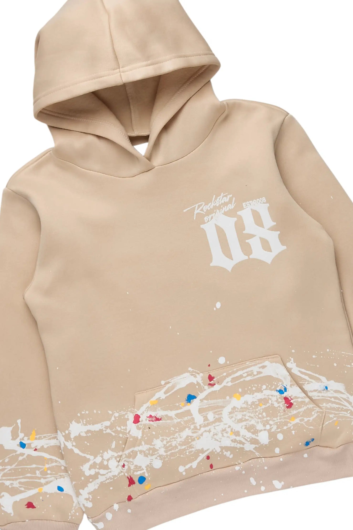 Boys Horia Beige Hoodie/Stacked Flare Track Set