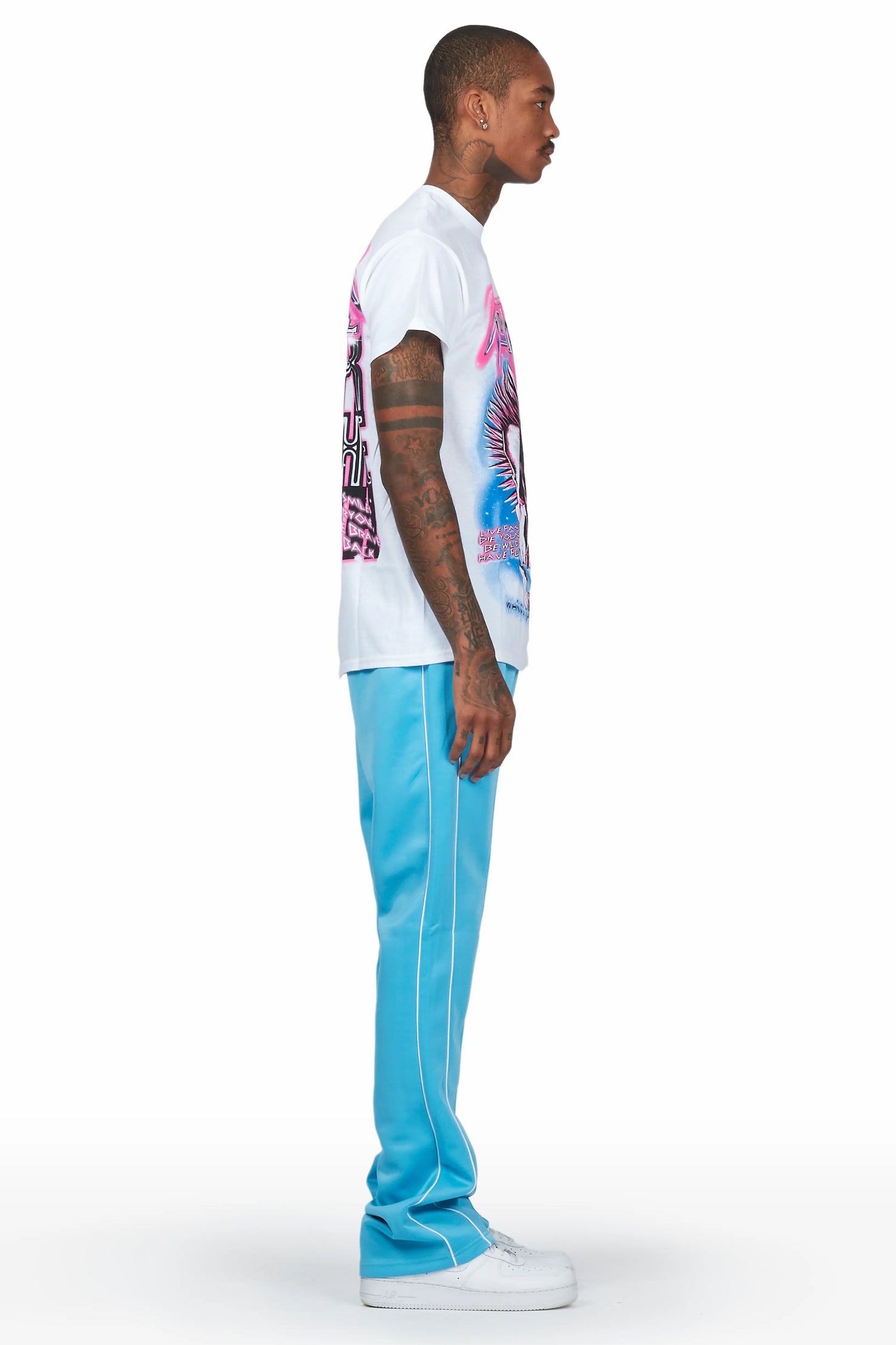 Obern White/Blue T-Shirt/Stacked Track Set