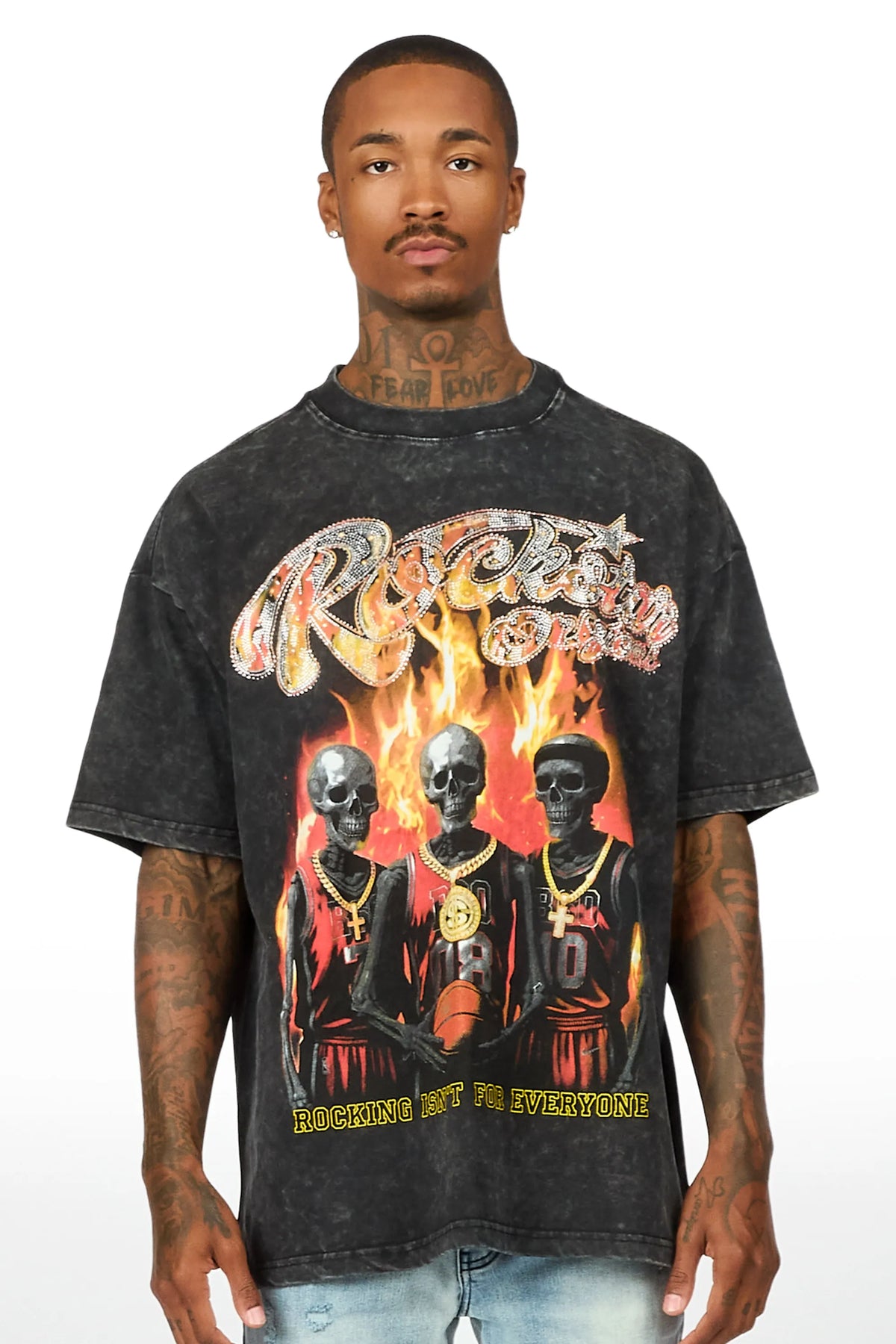 Vincitor Black Rhinestone Oversized Graphic T-Shirt