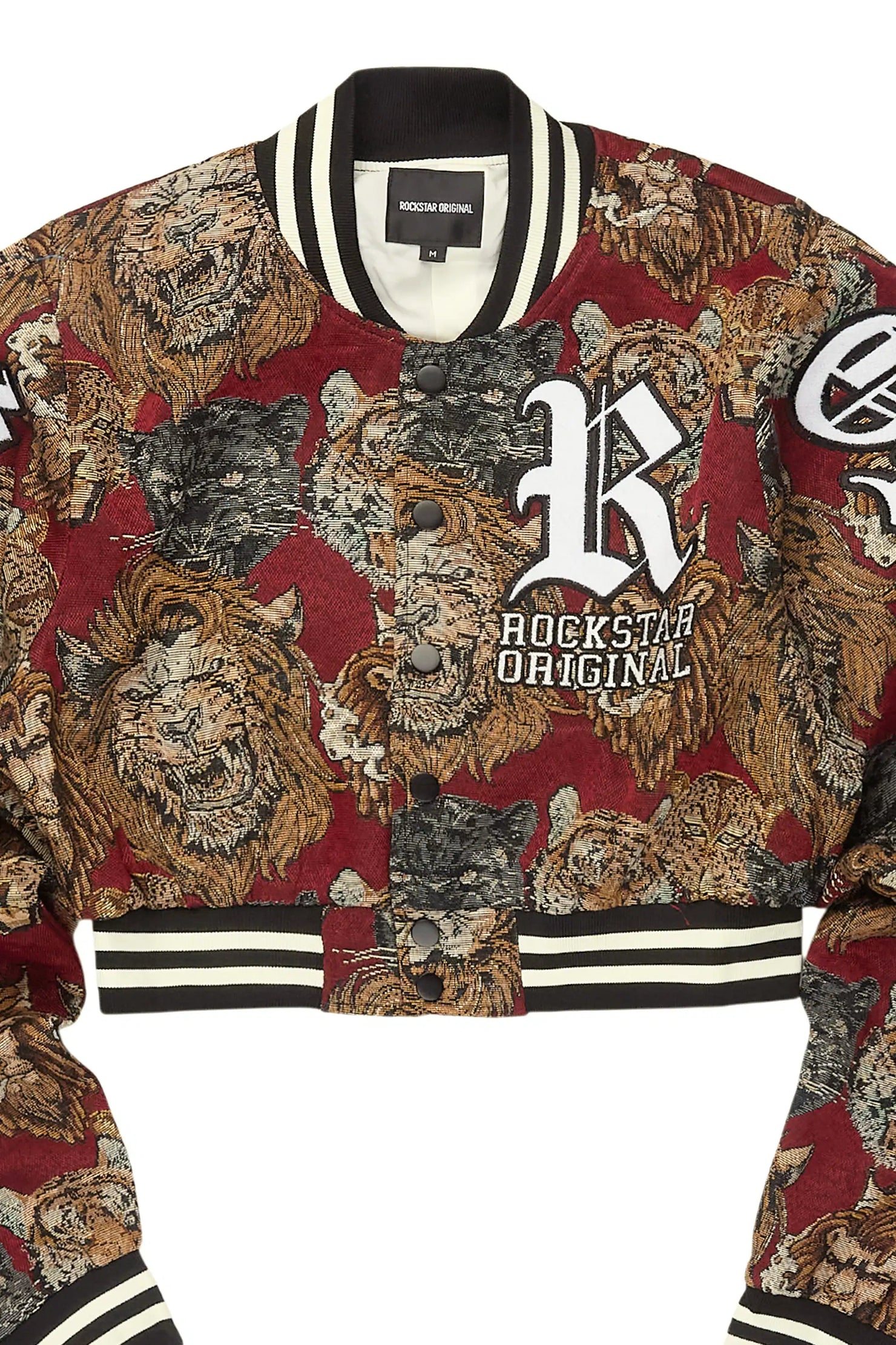 Khadiyah Red Crop Tapestry Varsity Jacket