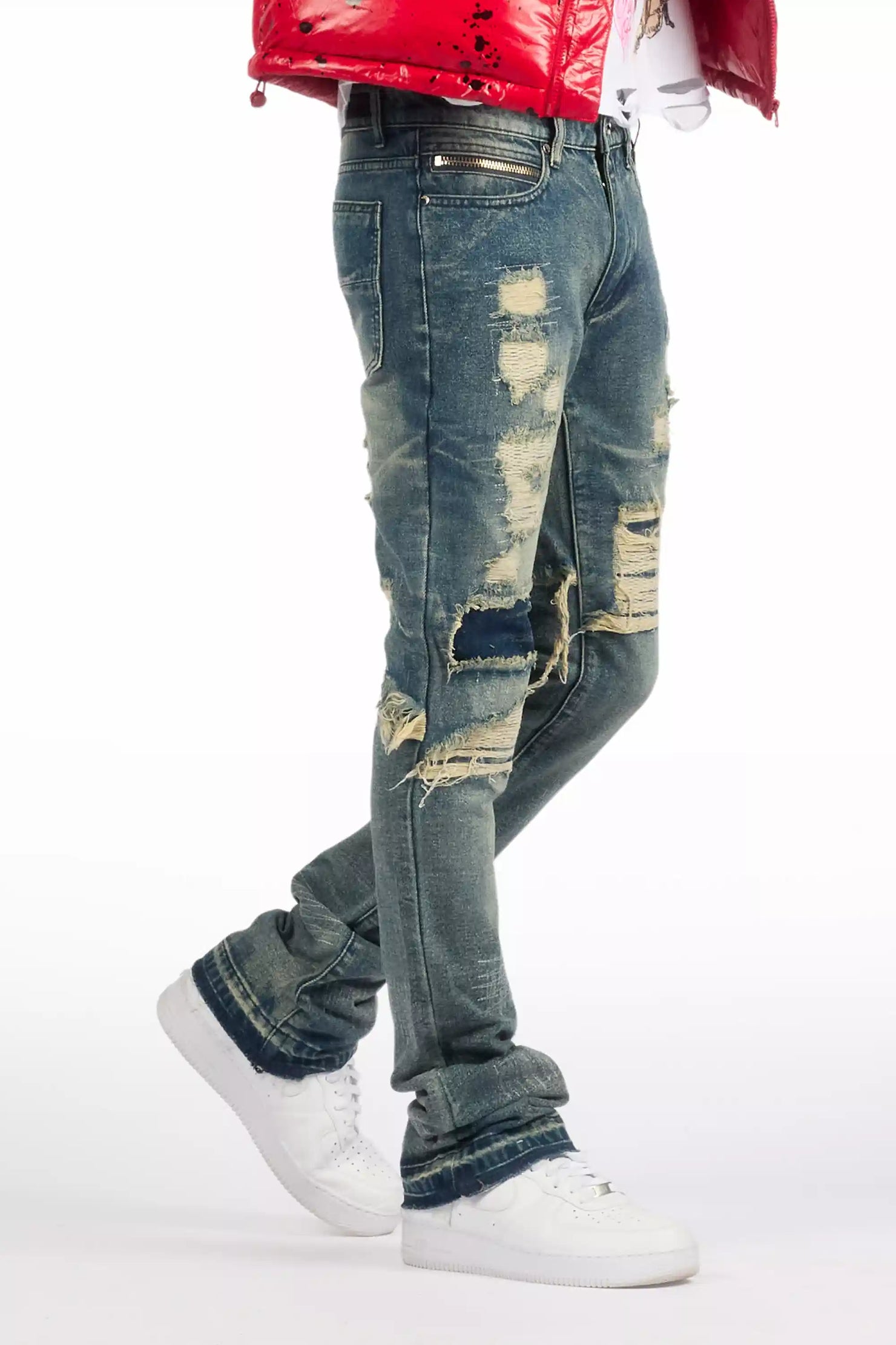 Foreign Medium Blue Wash Stacked Flare Jean