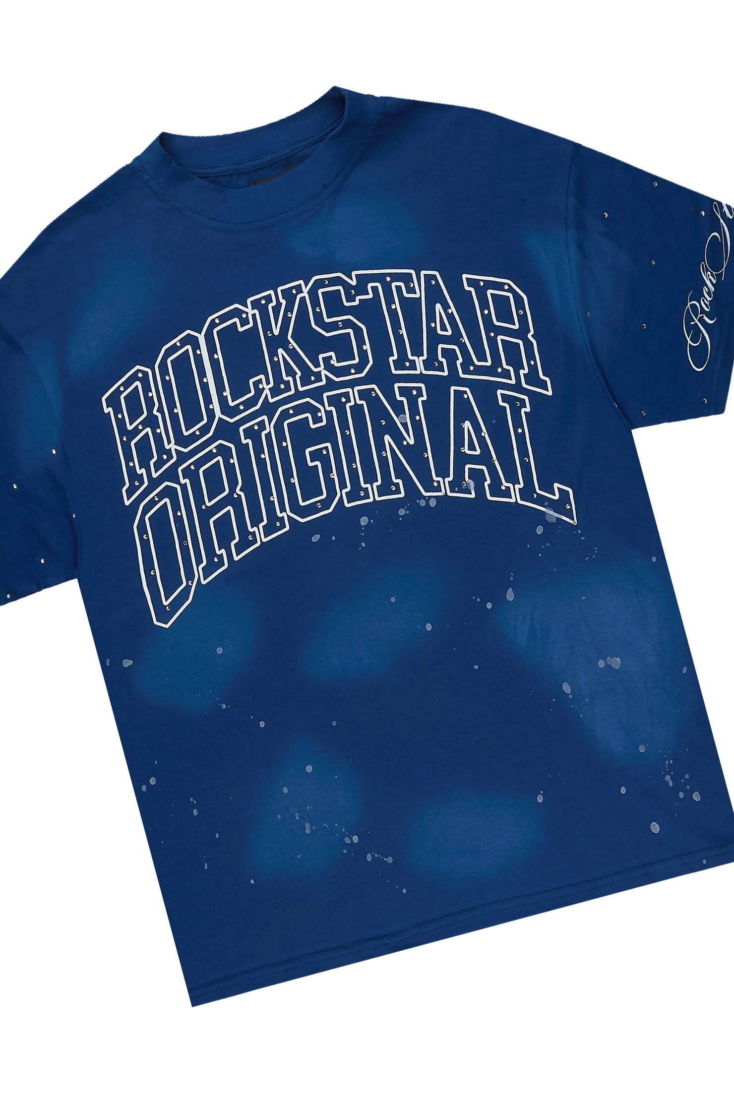 Dripped Navy Rhinestone T-Shirt/Short Set