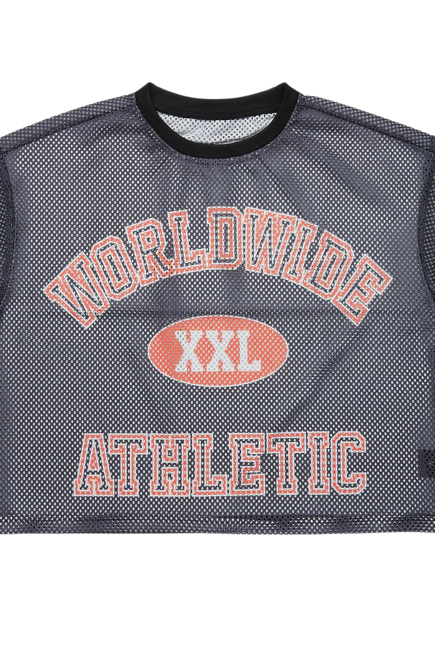 Sabas Black Graphic Crop Top Mesh Jersey