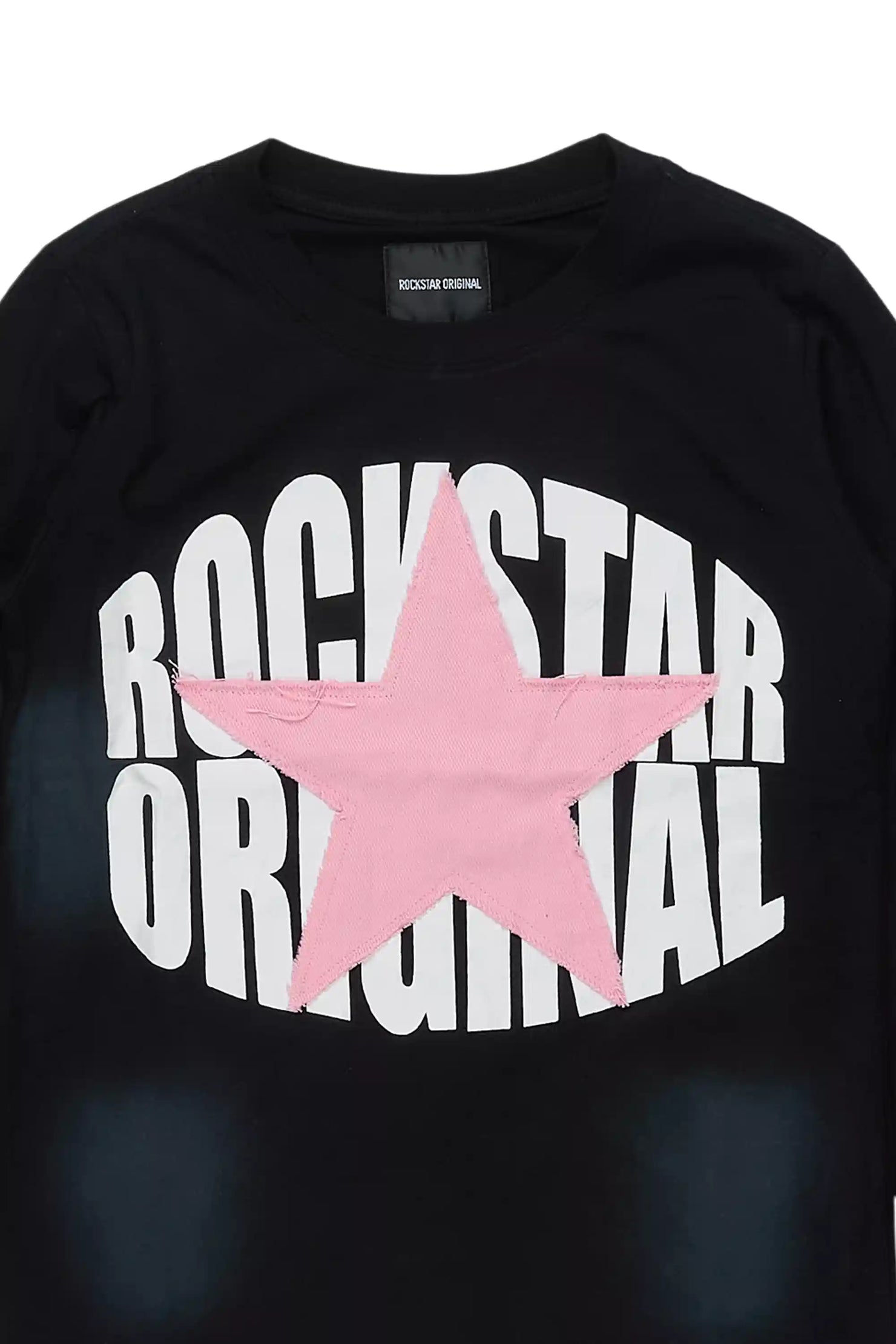 Girls Khaly Black/Pink L/S Graphic T-Shirt With Patch