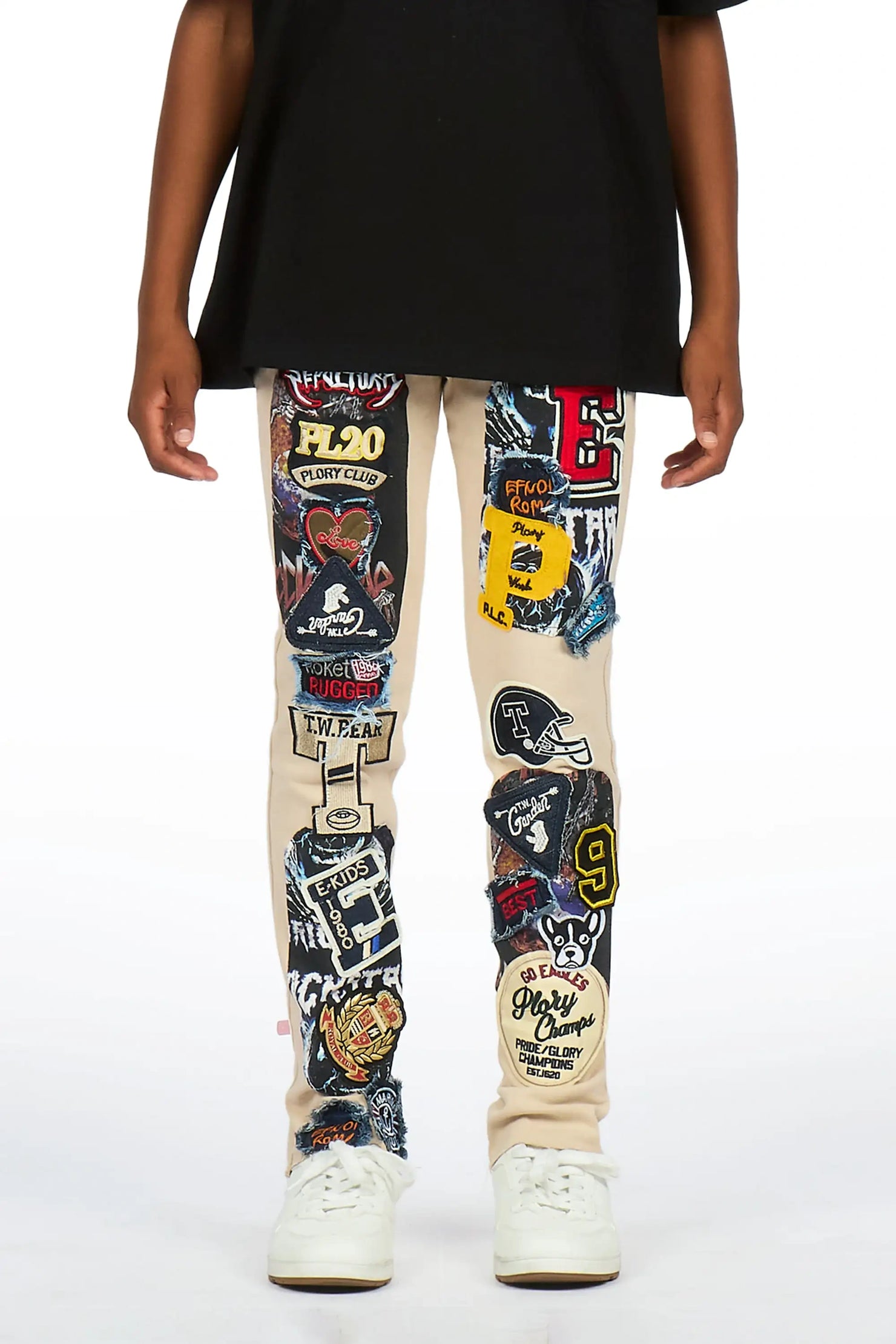Boys Espen Beige Slim Patchwork Jean