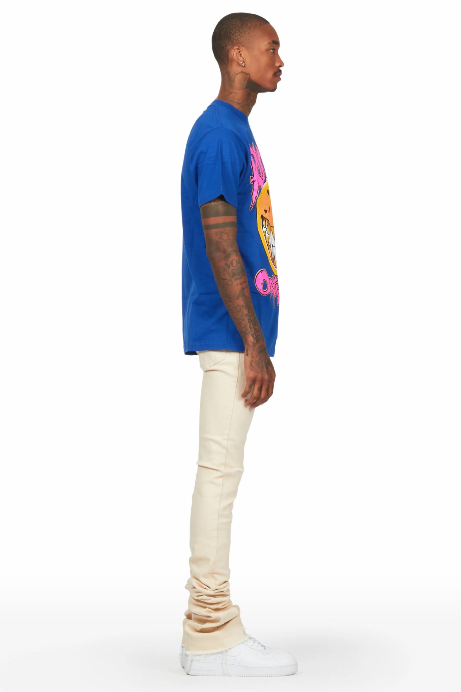 Fraust Royal T-Shirt & Josiah Beige Super Stacked Flare Jean Bundle