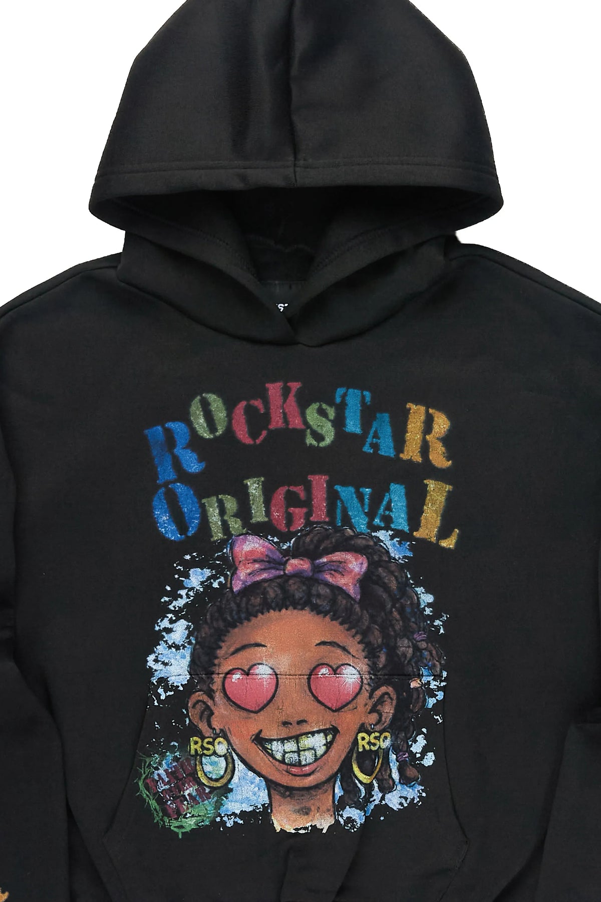 Girls Jaggy Black Graphic Hoodie